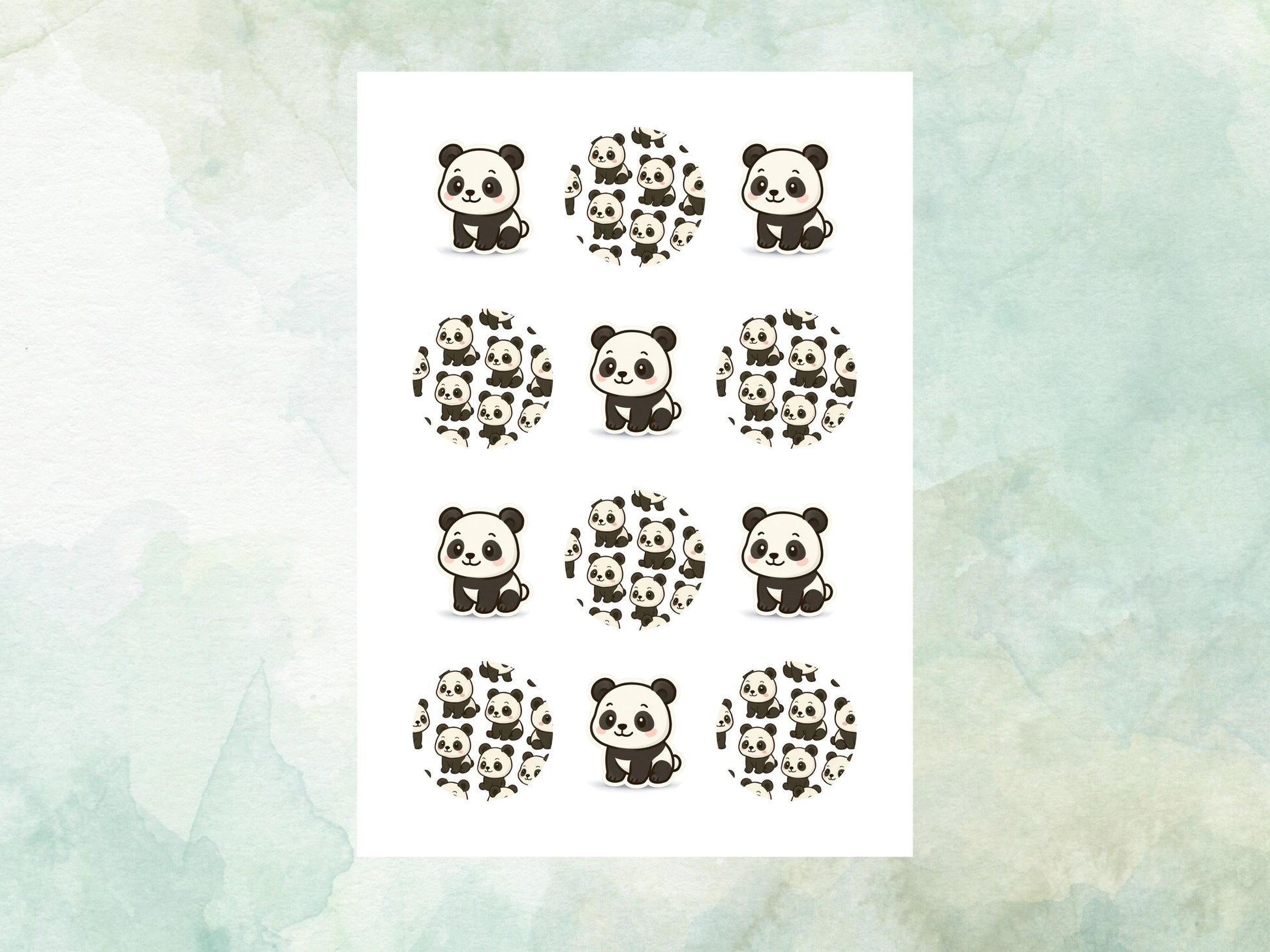 Cute Panda Edible Cupcake Toppers 12 x 2"– Pre cut Wafer Paper, Card or Icing Sheet, Panda Birthday Cake Topper, Kids Birthday Cake