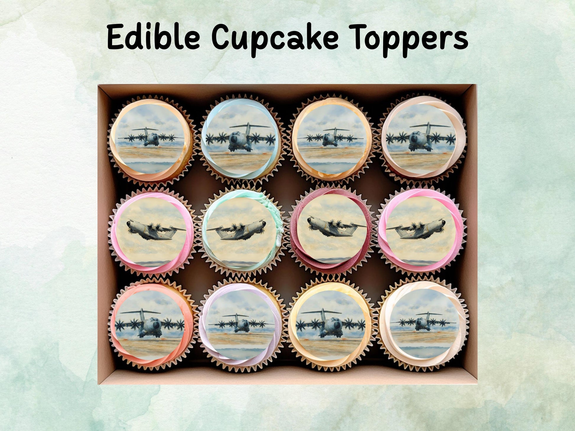 Military Aeroplane Edible Cupcake Toppers 12 x 2"– Pre cut Wafer Paper, Card or Icing Sheet, Airshow Cake and Cookie Decorations