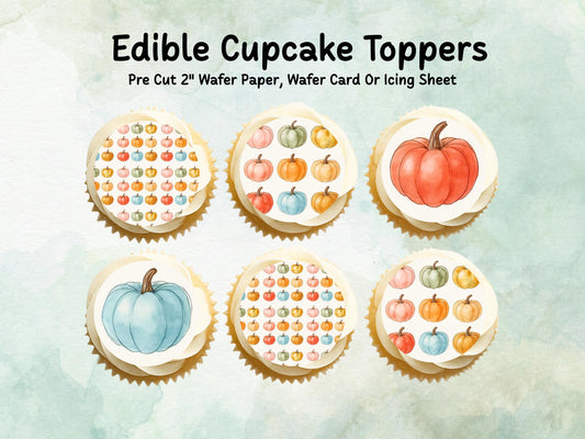 Pumpkin Edible Cupcake Toppers - 2" Pre-Cut (Wafer Paper, Card, Icing Sheet)