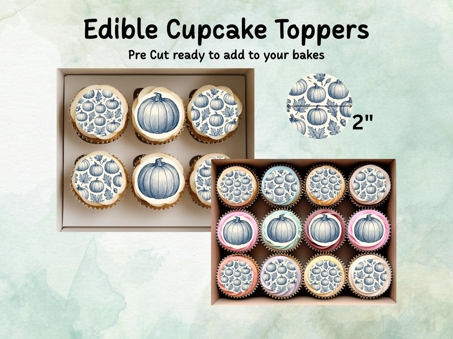 Pumpkin Halloween Edible Cupcake Toppers 12 x 2" – Pre cut Wafer Paper, Card or Icing Sheet, Halloween Party Decoration