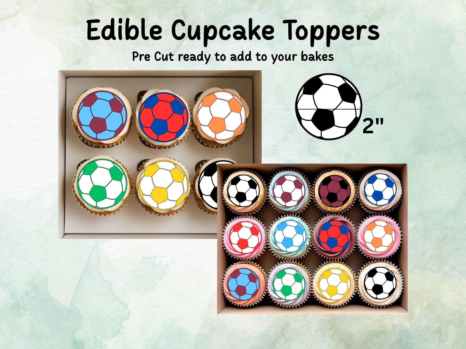 Football Edible Cupcake Toppers 12 x 2"– Pre cut Wafer Paper, Card or Icing Sheet, Choice of Colour Football Cake Image, Party Decoration