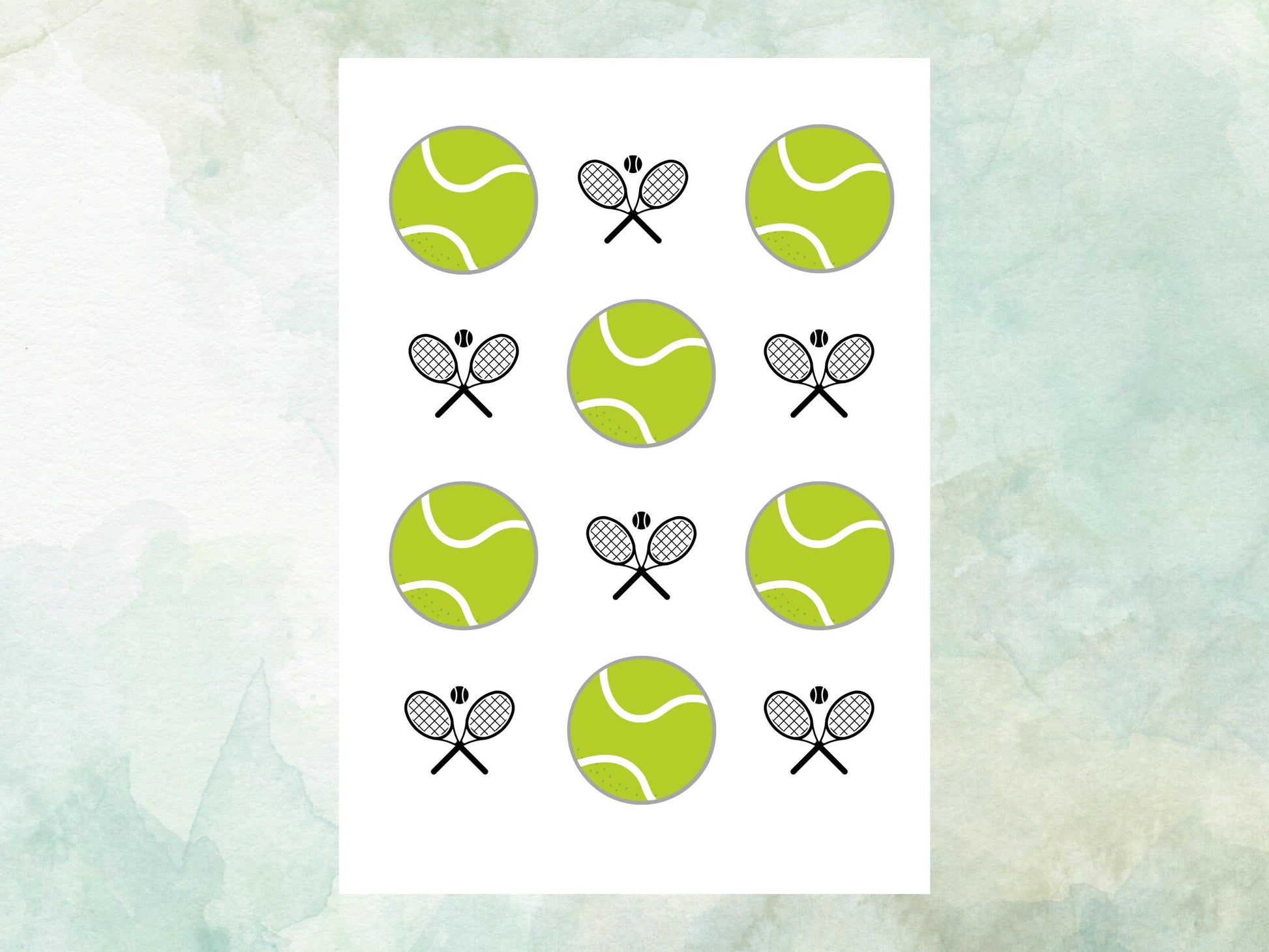 Tennis Edible Cupcake Toppers 12 x 2" – Pre cut Wafer Paper, Card or Icing Sheet, Sports Party Decoration, Cake images