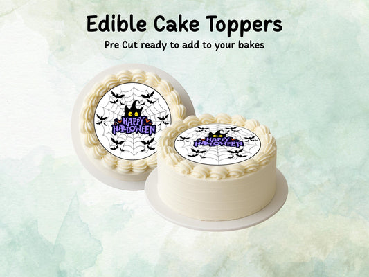 Halloween Edible Cake Topper– 6", 7" or 8" Pre cut Wafer Paper, Card or Icing Sheet, Happy Halloween Edible Design Spooky Cakes