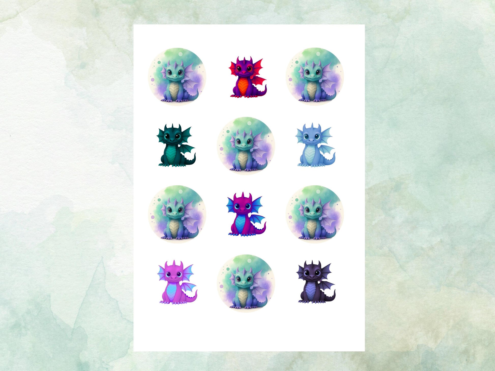 Dragon Edible Cupcake Toppers 12 x 2"– Pre cut Wafer Paper, Card or Icing Sheet, Cupcakes, Cookies, Cake, Birthday, Dragons cute