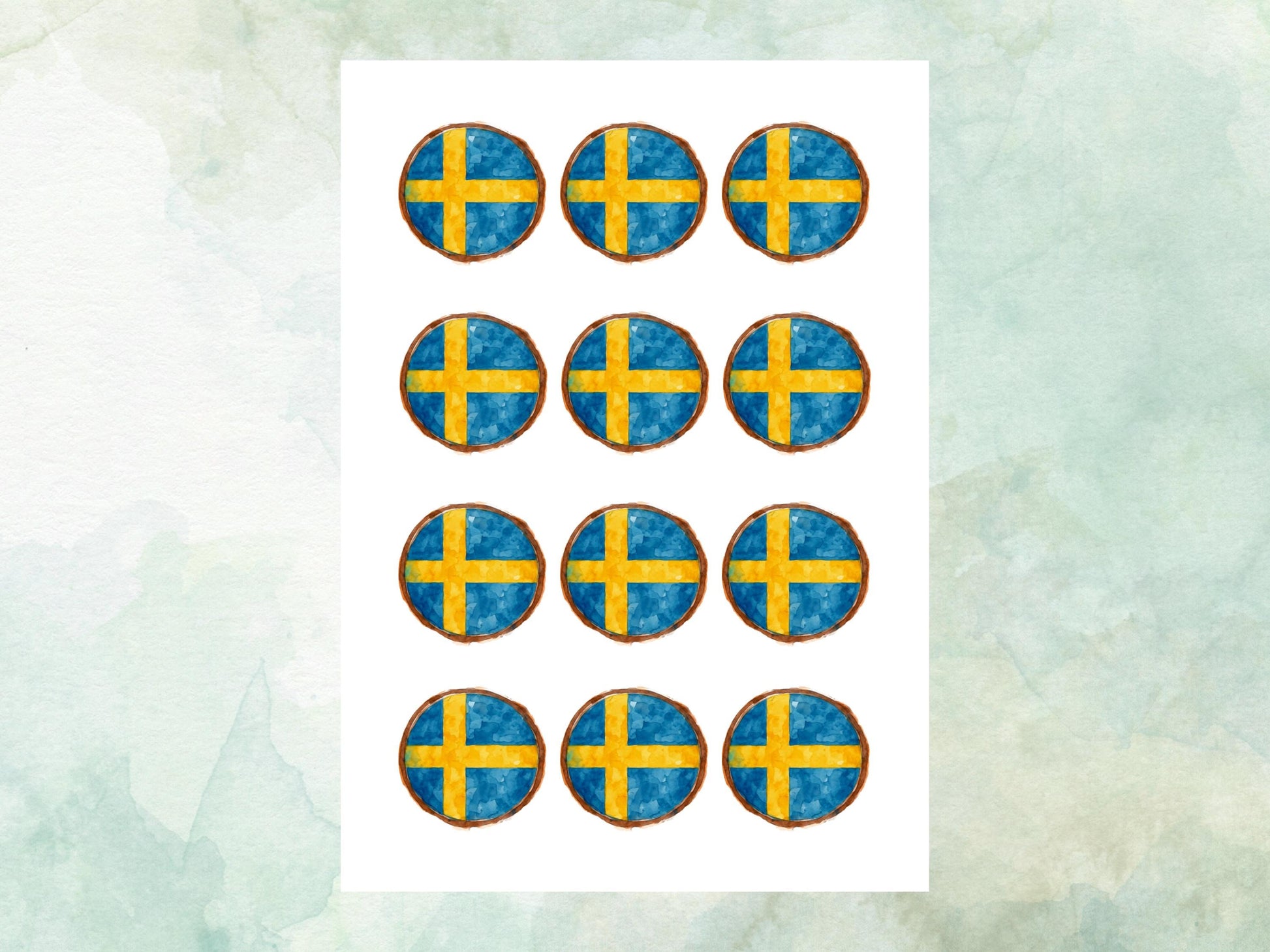 Swedish Flag Edible Cupcake Toppers 12 x 2" – Pre cut Wafer Paper, Card or Icing Sheet, Sweden Cake Decorations