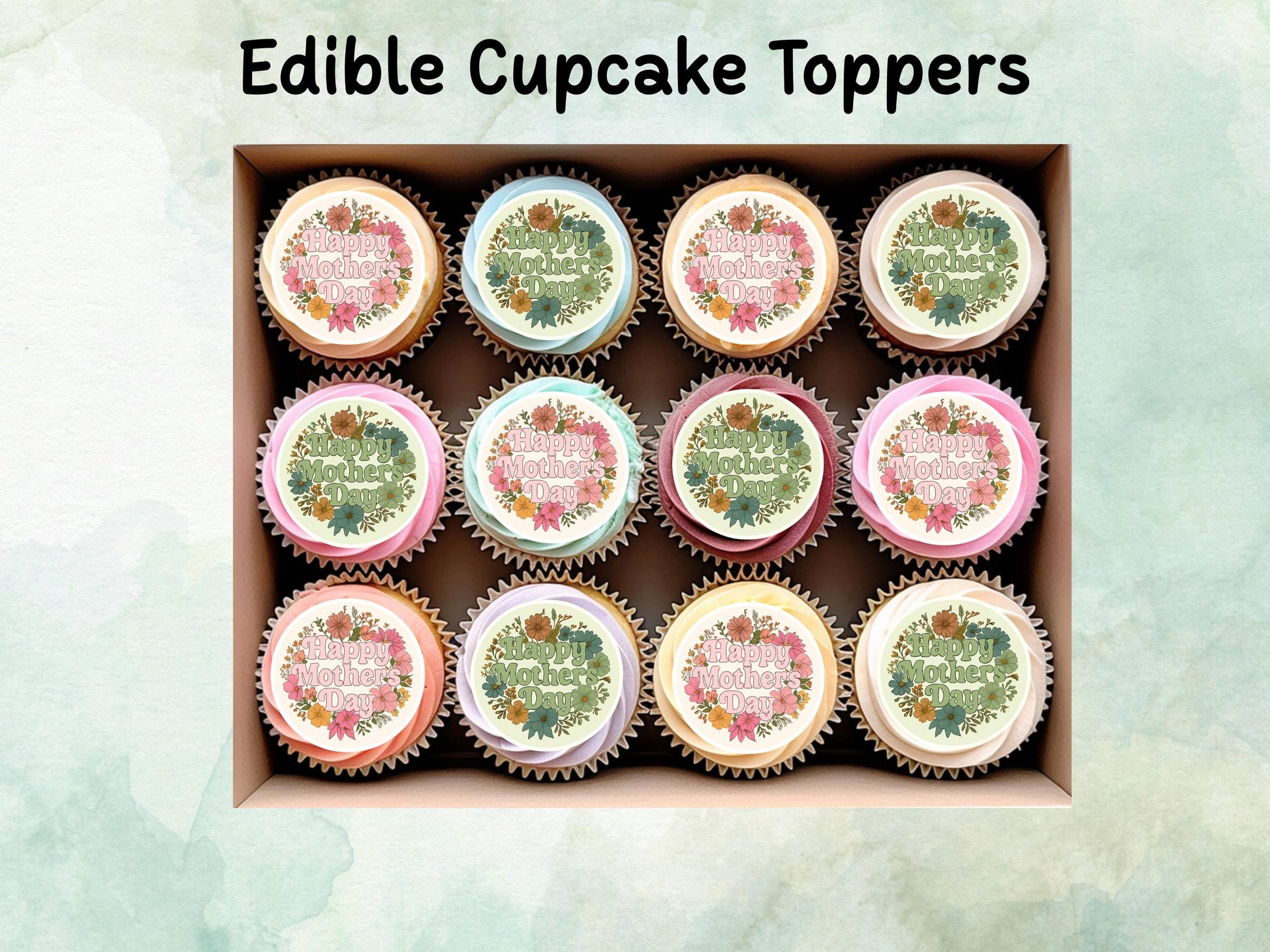 Happy Mother's Day Edible Cupcake Toppers 12 x 2" – Pre cut Wafer Paper, Card or Icing Sheet, Cookie Decoration
