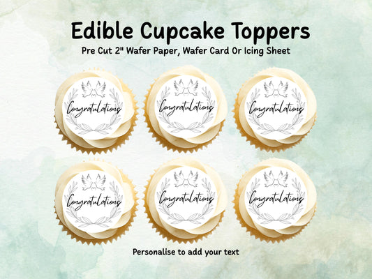 Congratulations Edible Cupcake Toppers 12 x 2" – Pre cut Wafer Paper, Card or Icing Sheet, Engagement Cake Topper, Well Done Cake Topper