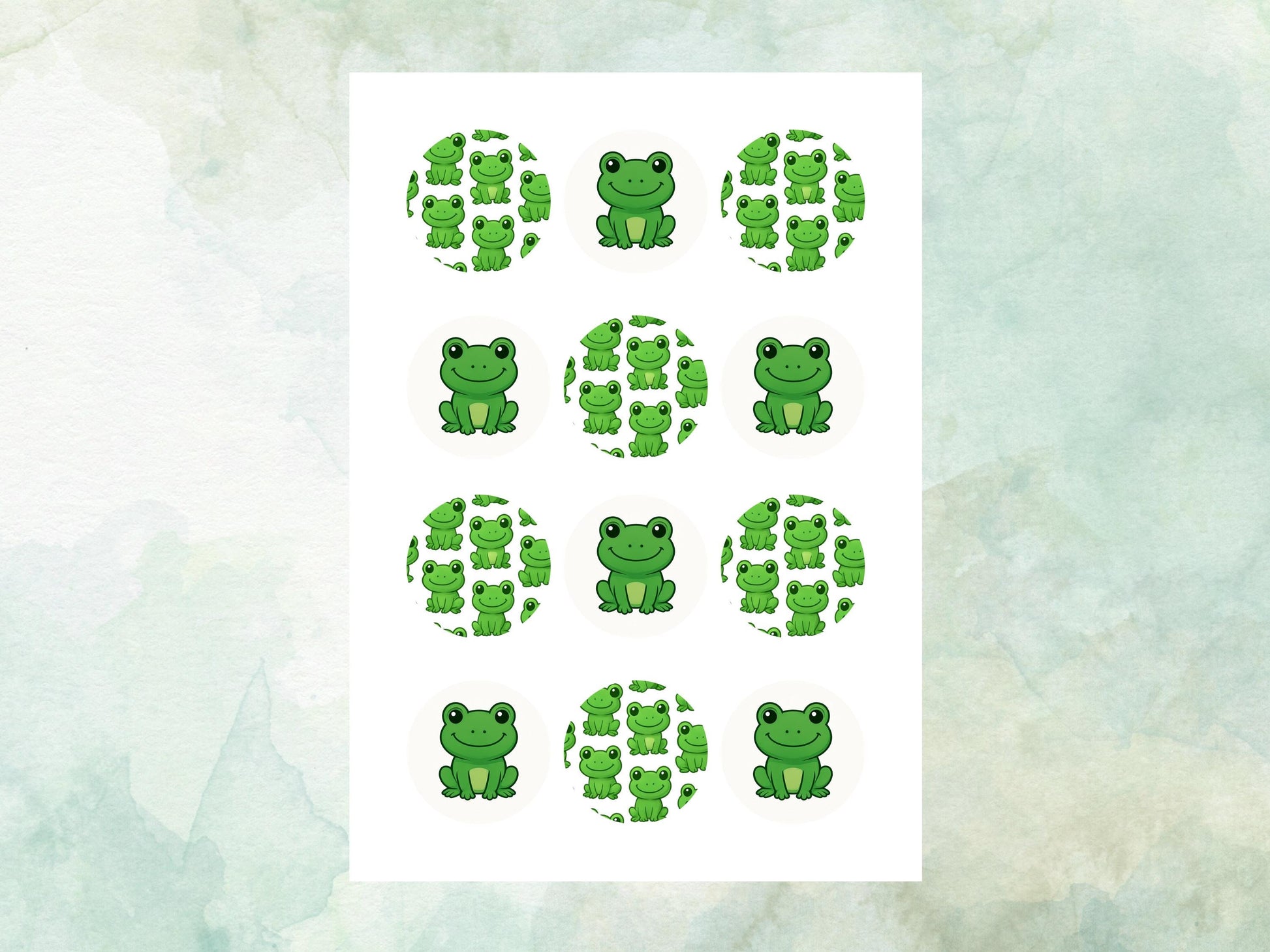 Cute Frog Edible Cupcake Toppers 12 x 2"– Pre cut Wafer Paper, Card or Icing Sheet, Frog Birthday Cake Topper, Kids Birthday Cake