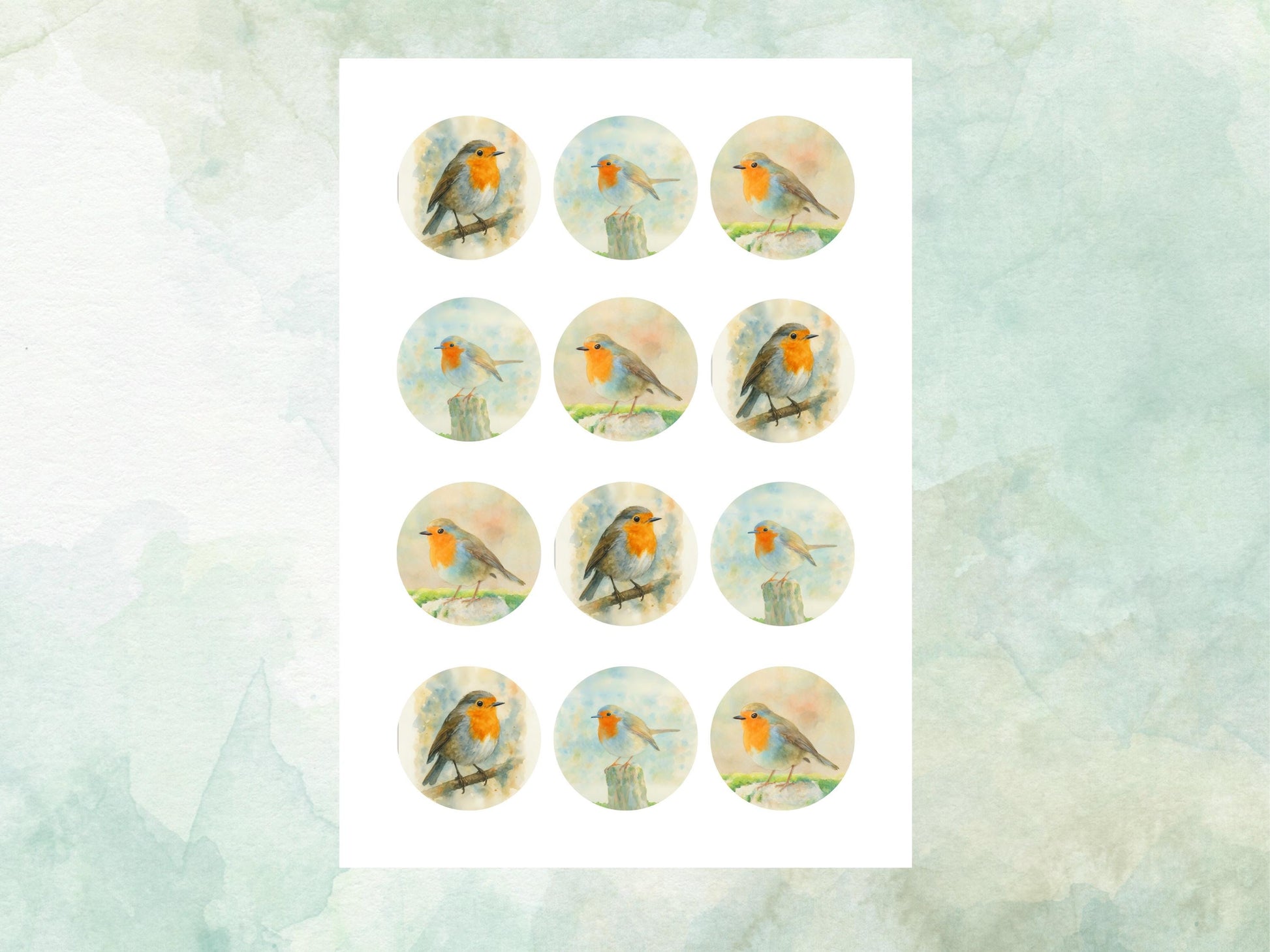 Robin Edible Cupcake Toppers 12 x 2"– Pre cut Wafer Paper, Card or Icing Sheet, Robin Birthday Cake Topper, Christmas Theme Cake Toppers