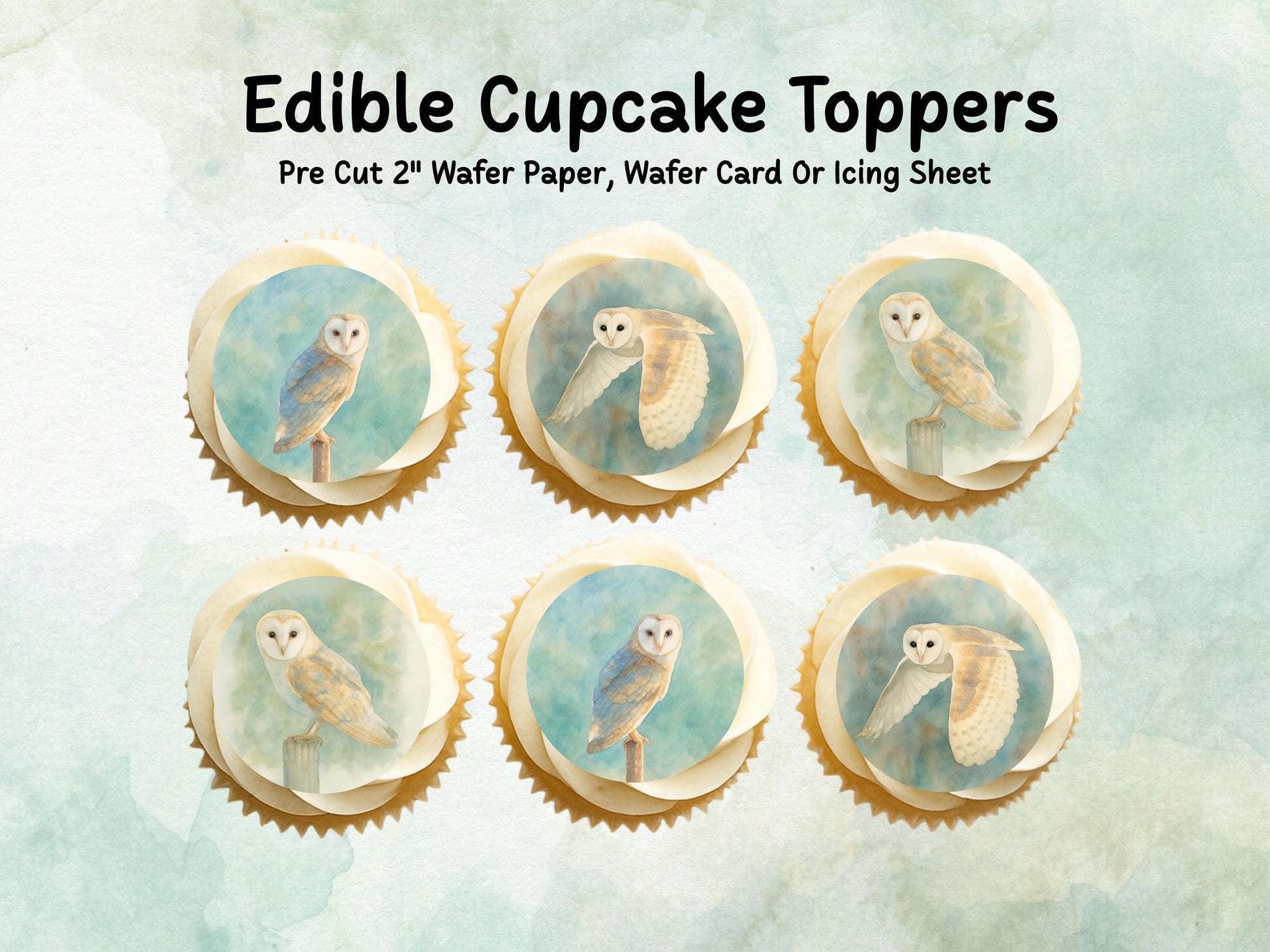 Barn Owl Edible Cupcake Toppers 12 x 2"– Pre cut Wafer Paper, Card or Icing Sheet, Barn Owl Birthday Cake Topper, Owl Birthday Cake