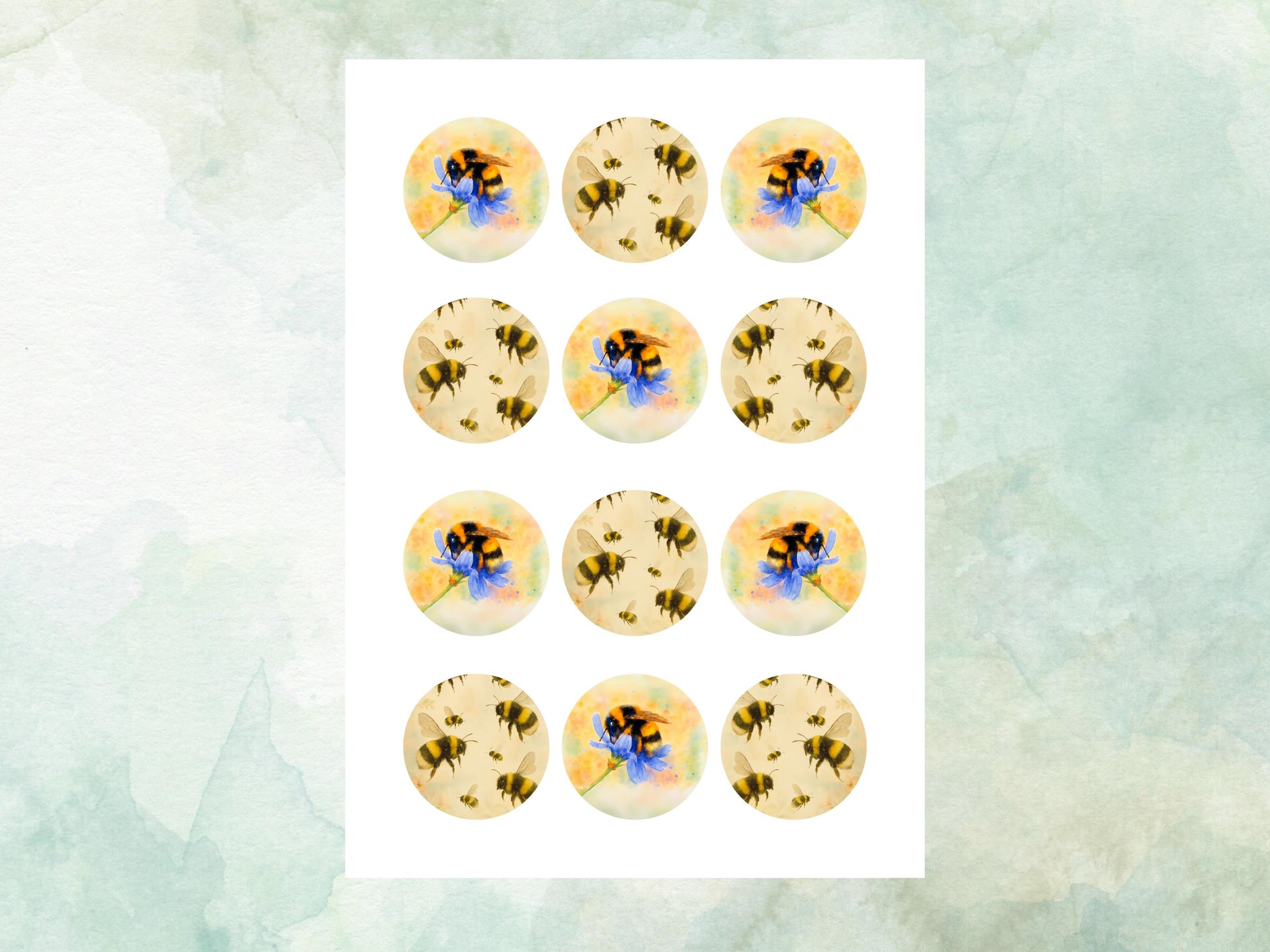 Bumble Bee Edible Cupcake Toppers 12 x 2"– Pre cut Wafer Paper, Card or Icing Sheet, Bumble Bee Birthday Cake Topper