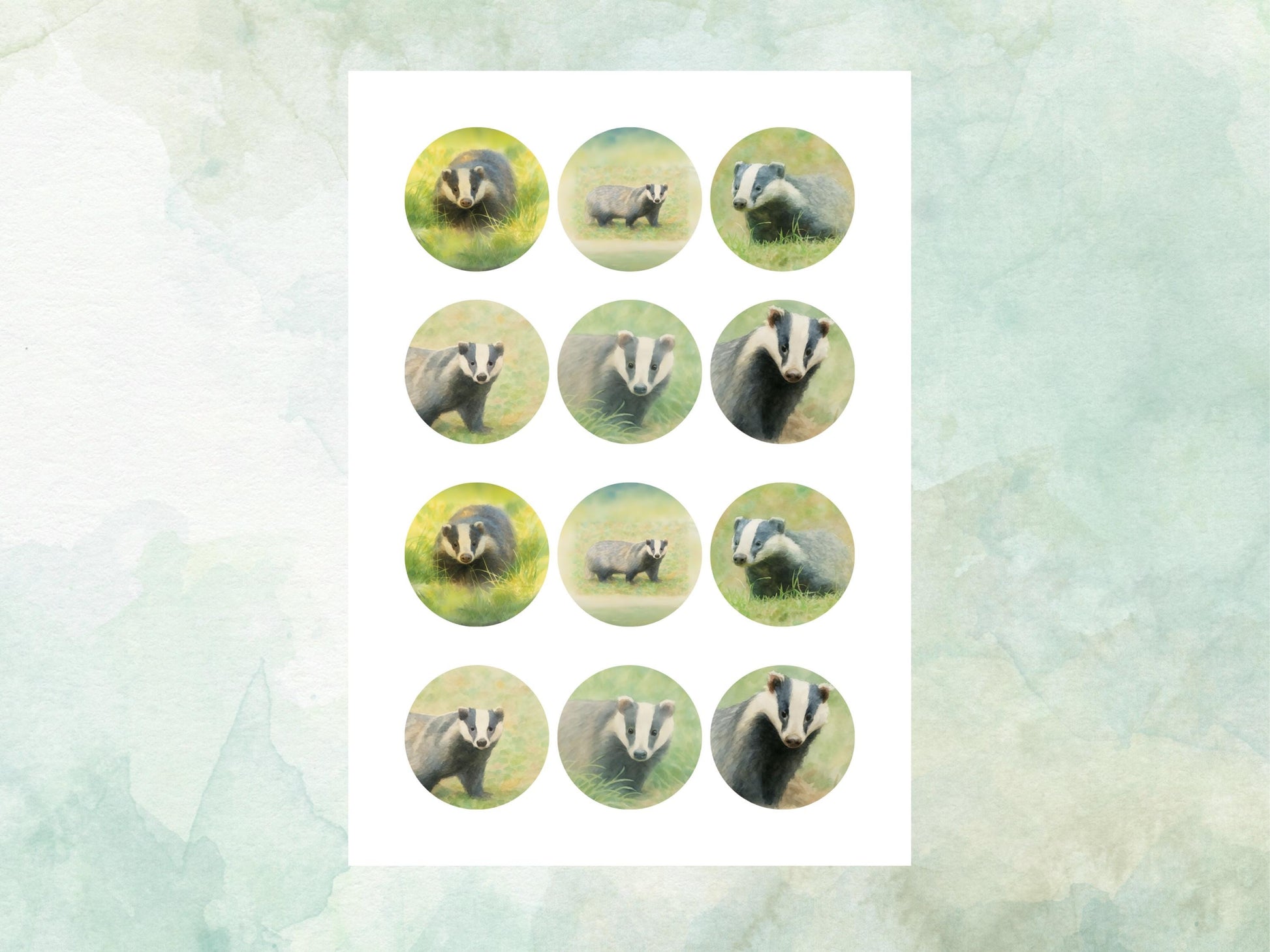 Badger Edible Cupcake Toppers 12 x 2"– Pre cut Wafer Paper, Card or Icing Sheet, Badger Birthday Cake Topper, Wildlife Cake Decoration