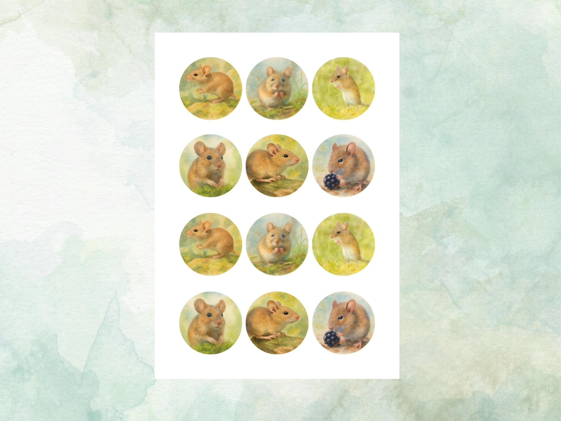 Mouse Edible Cupcake Toppers 12 x 2"– Pre cut Wafer Paper, Card or Icing Sheet, Mouse Birthday Cake Topper, Wildlife Cake Decoration