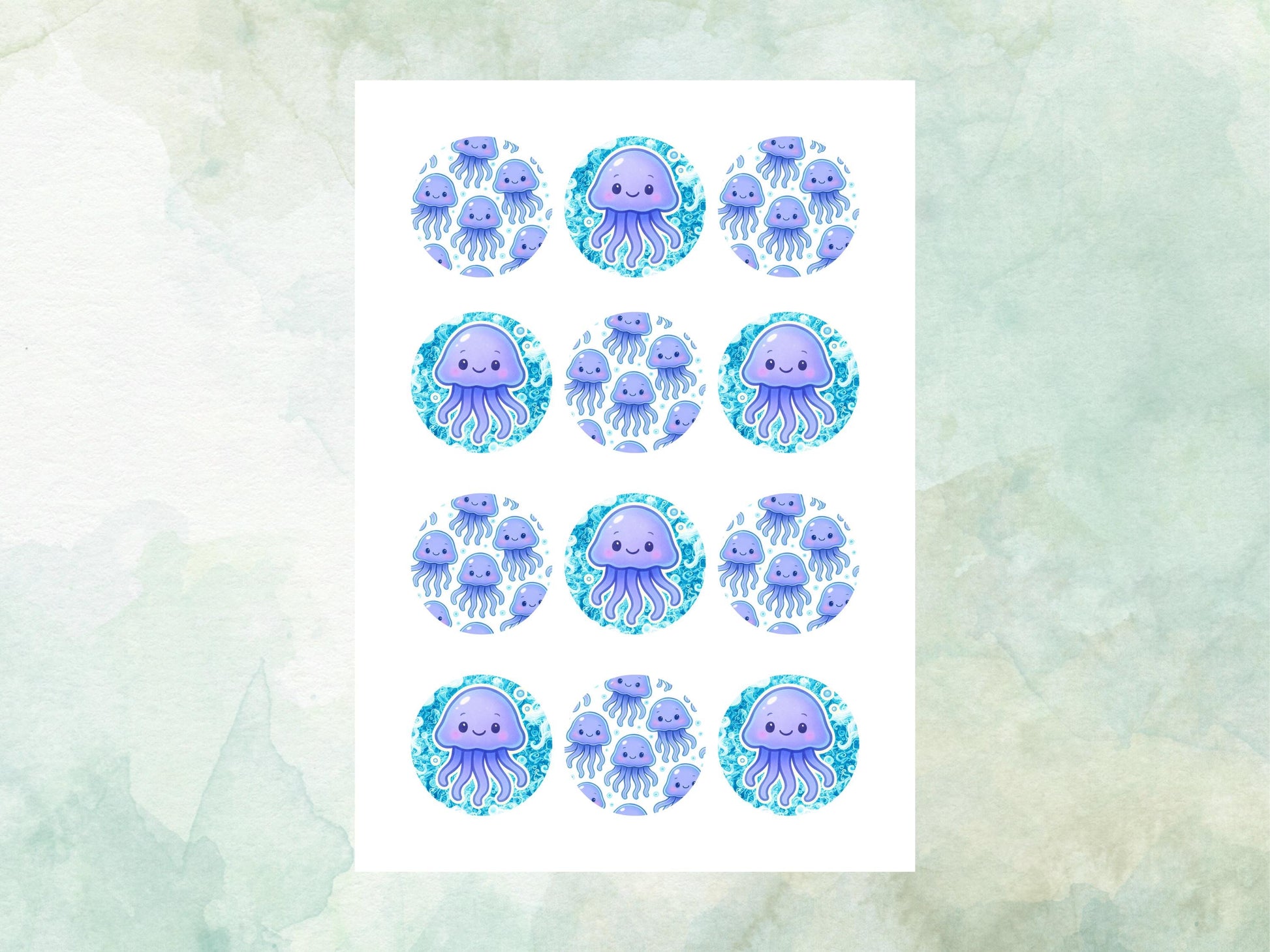 Cute Jellyfish Edible Cupcake Toppers 12 x 2"– Pre cut Wafer Paper, Card or Icing Sheet, Under the Sea Jellyfish Birthday Cake Topper