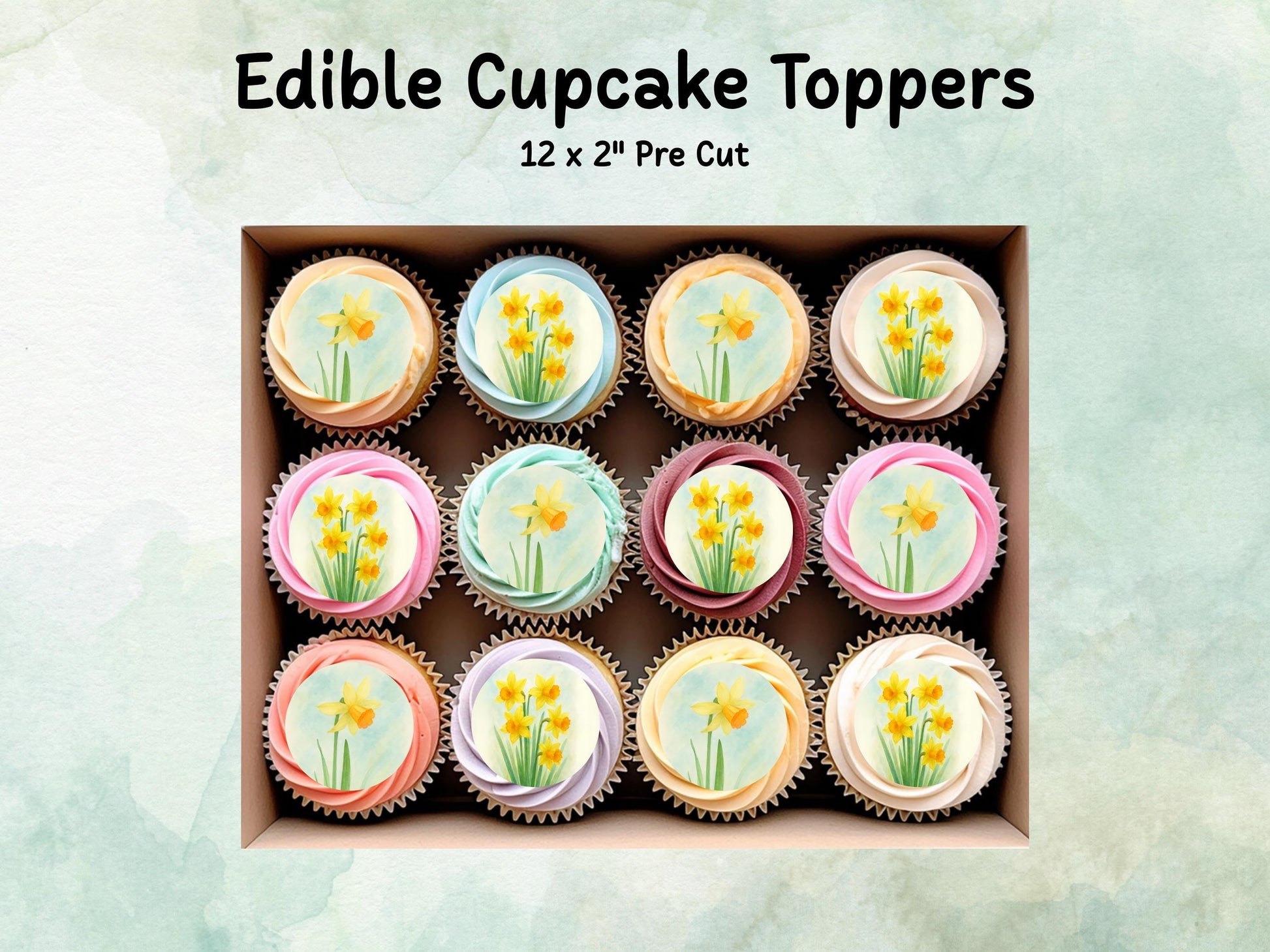March Birth Flower Edible Cupcake Toppers – 12 x 2" Daffodil Design, Pre cut Wafer Paper, Card or Icing Sheet, Floral Cake Topper