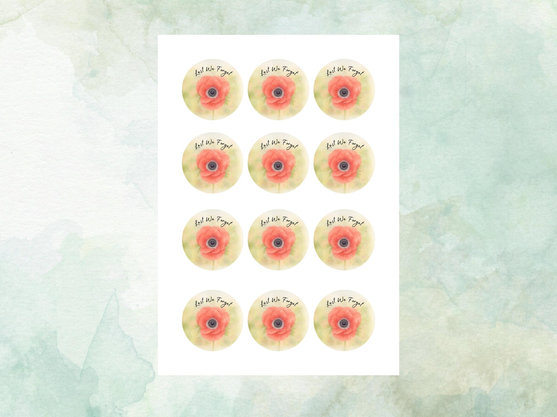 Red Poppy Edible Cupcake Toppers 12 x 2" – Pre cut Wafer Paper, Card or Icing Sheet, Remembrance Day Edible Cake Decorations, Lest We Forget