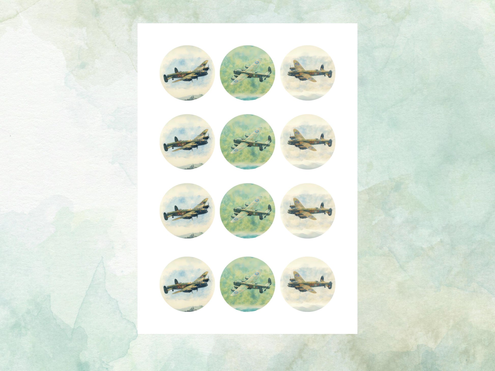 Lancaster Aeroplane Edible Cupcake Toppers 12 x 2"– Pre cut Wafer Paper, Card or Icing Sheet, Aviation Airplane Cake decorations
