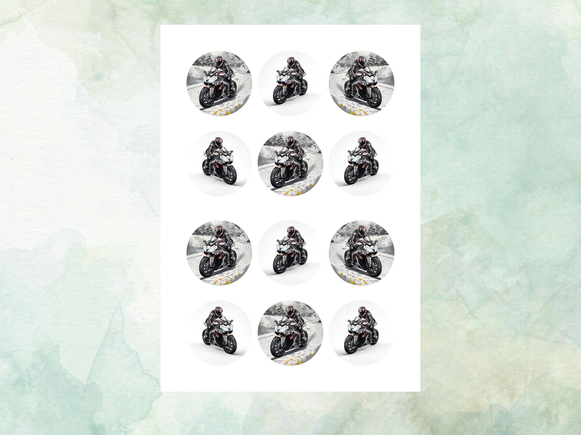 Motorbike Edible Cupcake Toppers 12 x 2" – Pre cut Wafer Paper, Card or Icing Sheet, Biker Party Cake Decoration, Motorcycle Birthday Topper