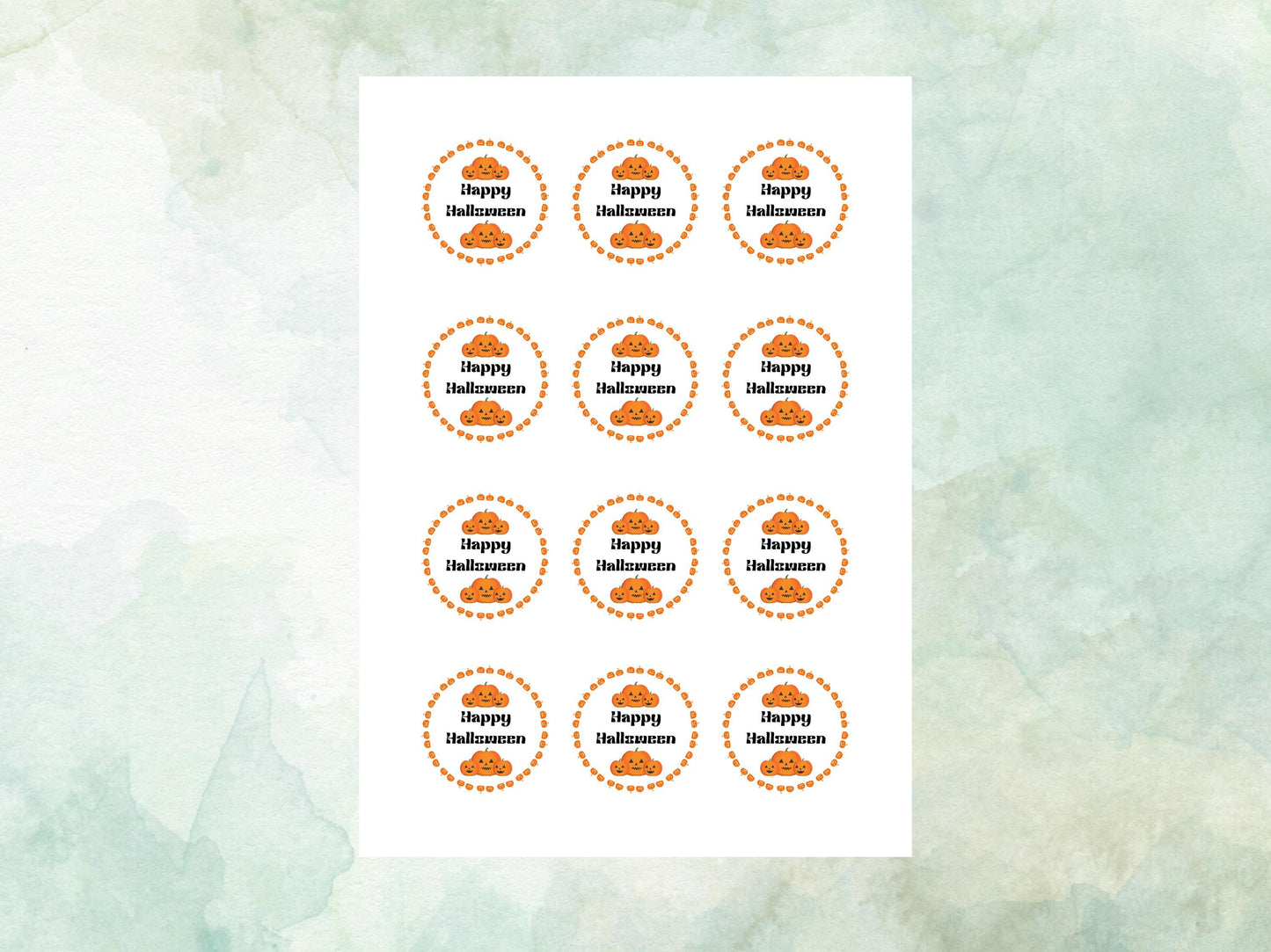 Pumpkin Happy Halloween Edible Cupcake Toppers 12 x 2" – Pre cut Wafer Paper, Card or Icing Sheet
