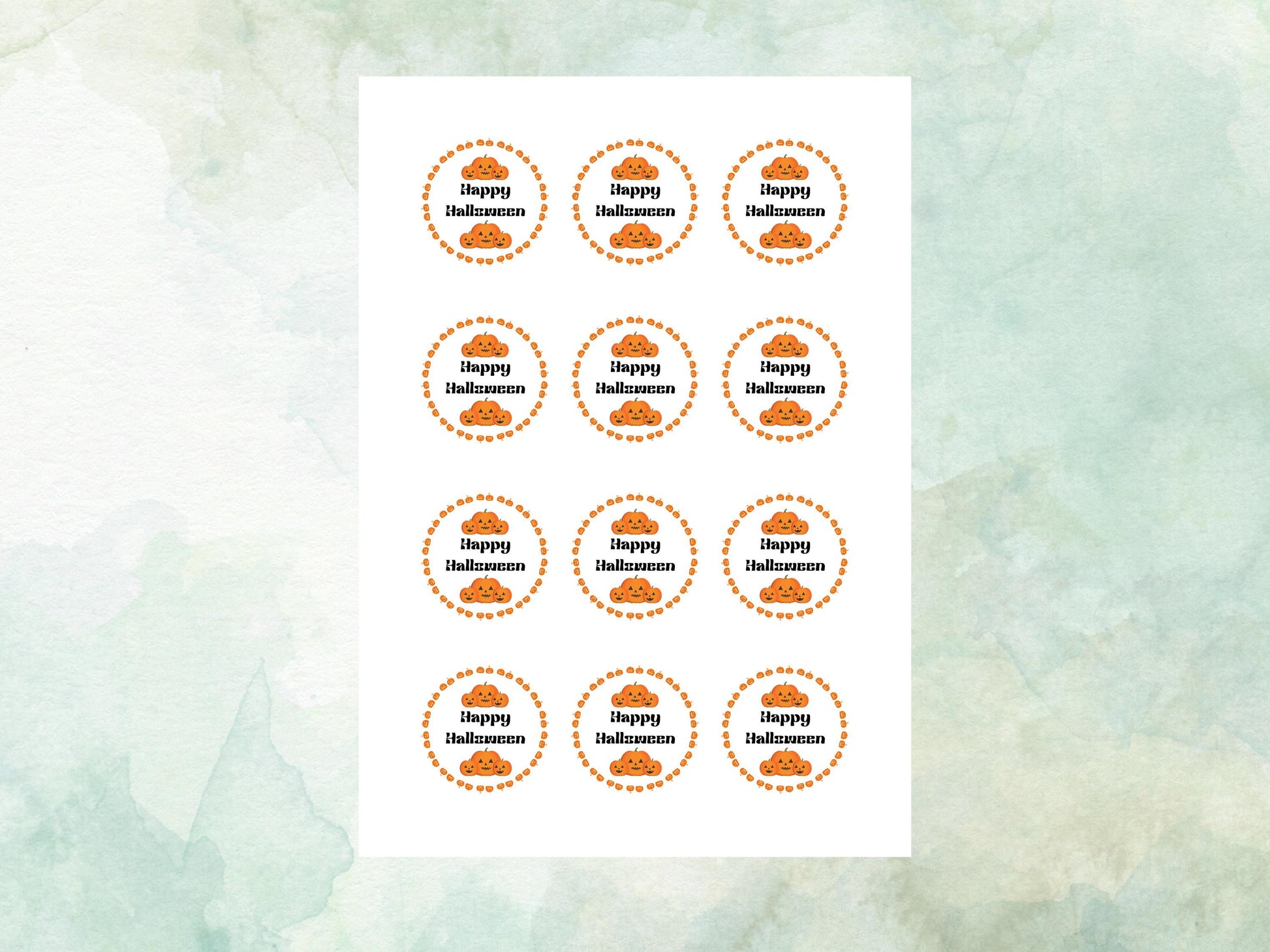 Pumpkin Happy Halloween Edible Cupcake Toppers 12 x 2" – Pre cut Wafer Paper, Card or Icing Sheet