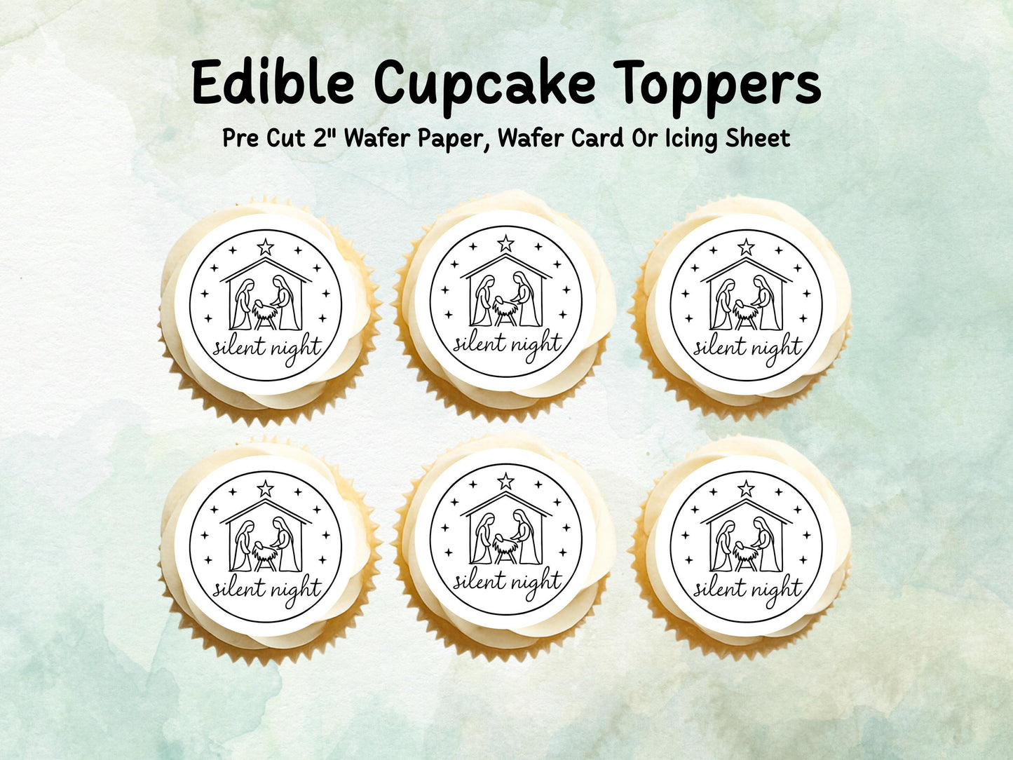 Christmas Nativity Edible Cupcake Toppers 12 x 2" – Pre cut Wafer Paper, Card or Icing Sheet