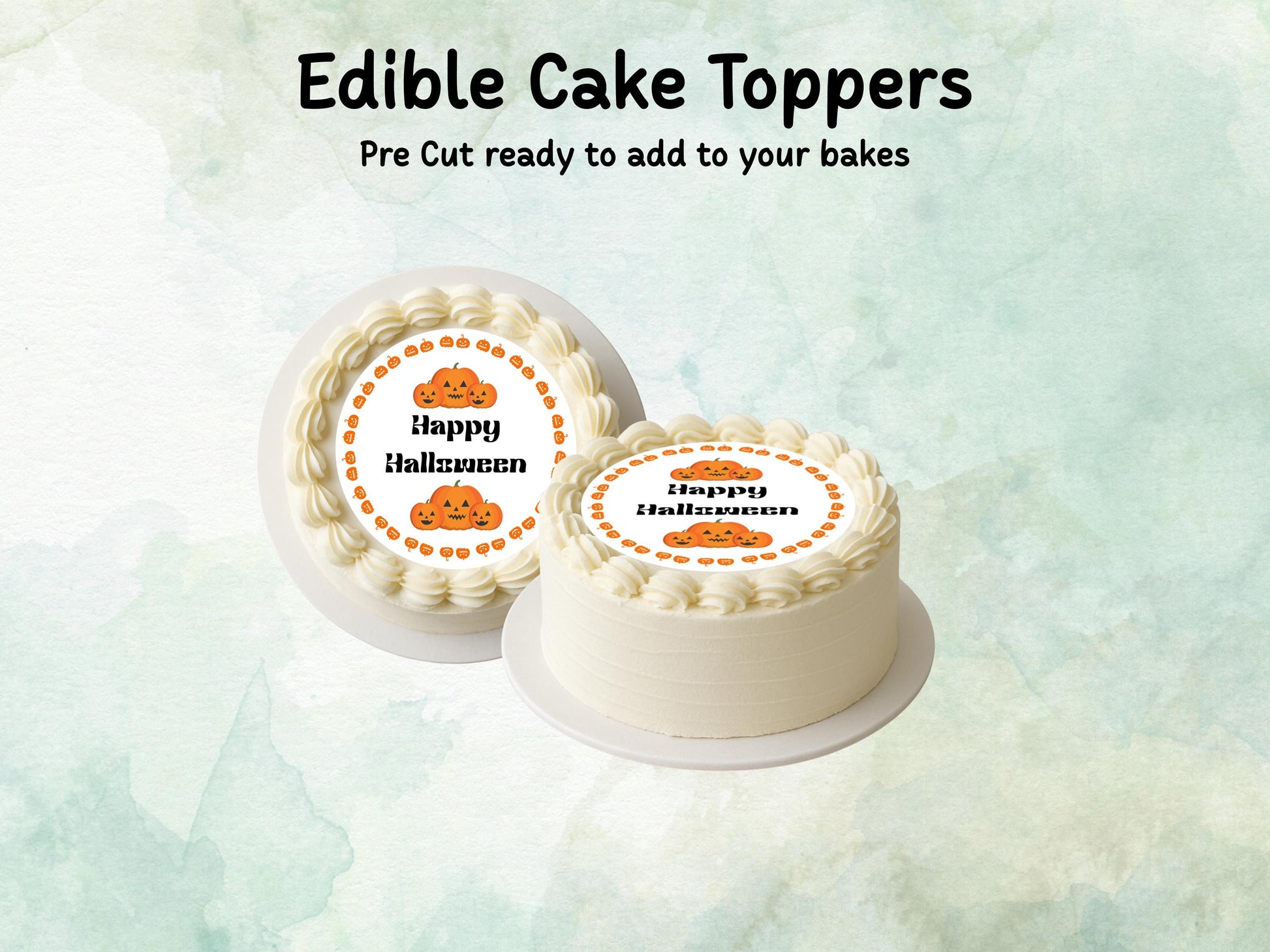 Halloween Pumpkin Edible Cake Topper– 6", 7" or 8" Pre cut Wafer Paper, Card or Icing Sheet, Pumpkin Happy Halloween Cake Decoration
