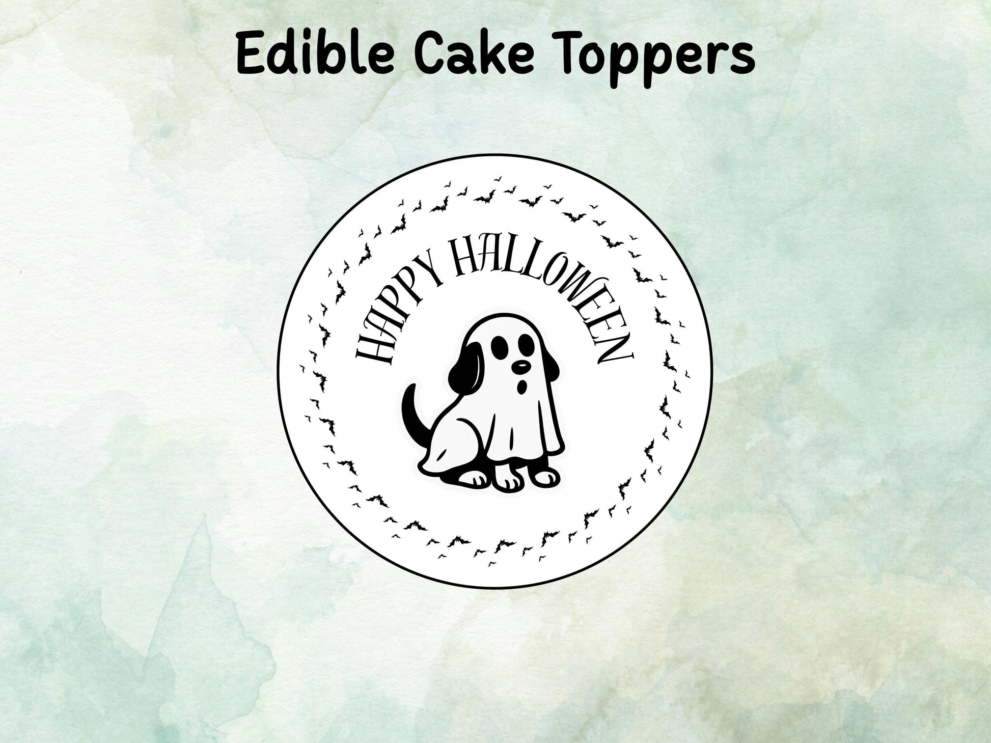 Ghost Dog Edible Cake Topper– 6", 7" or 8" Pre cut Wafer Paper, Card or Icing Sheet, Dog Ghost Halloween Edible Cake Decoration