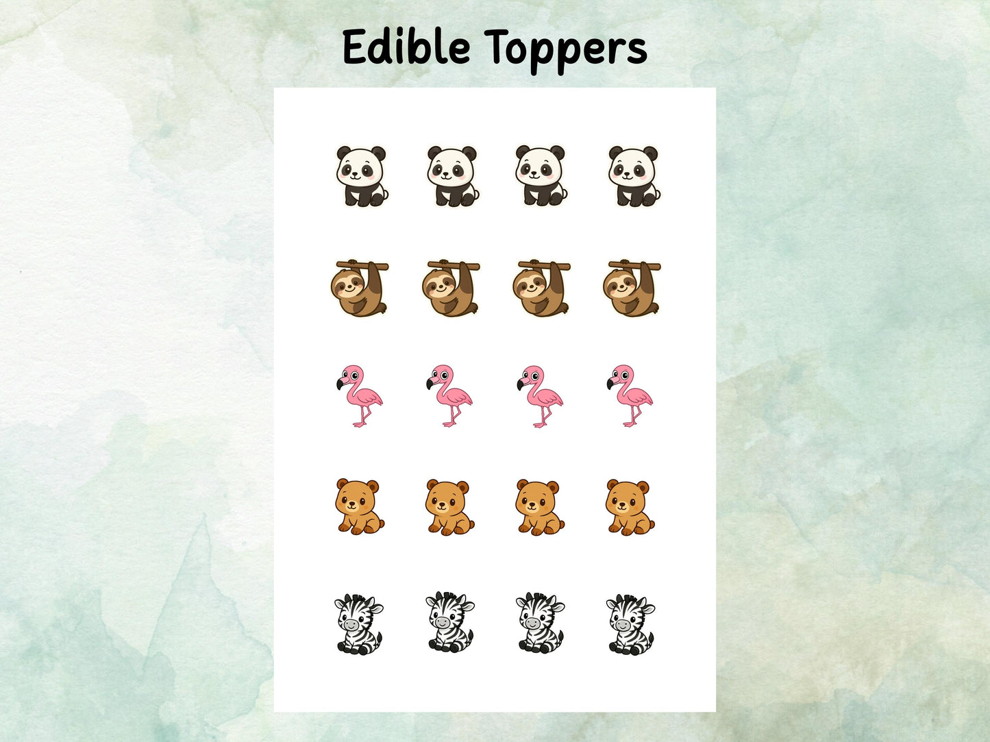 Zoo Animal Edible Cake Pop Toppers: 20 x 1.5" Wafer Paper or Wafer Card