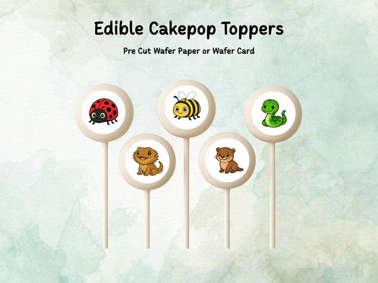 Animal Edible Cake Pop Toppers: 20 x 1.5" Wafer Paper or Wafer Card