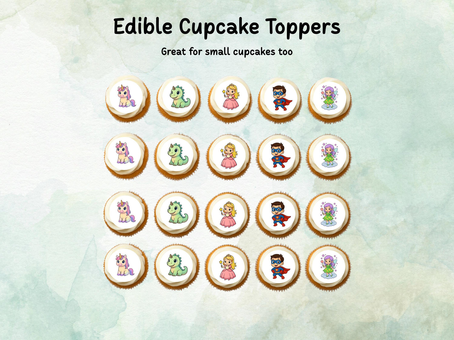 Unicorn, Dinosaur, Princess and Superhero Edible Cake Pop Toppers: 20 x 1.5" Wafer Paper or Wafer Card