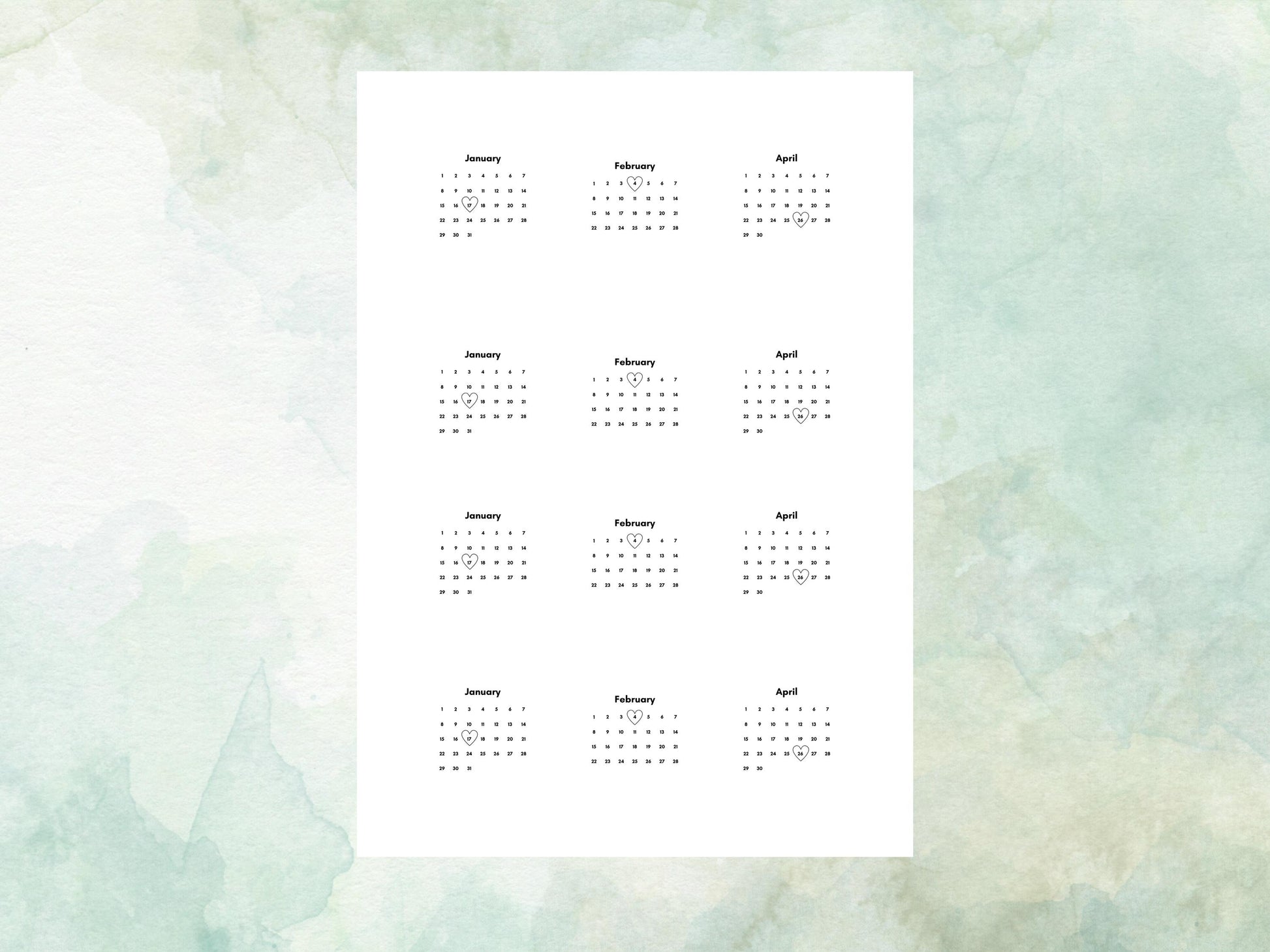 Customisable Calendar Edible Cupcake Toppers 12 x 2" – Pre cut Wafer Paper, Card or Icing Sheet