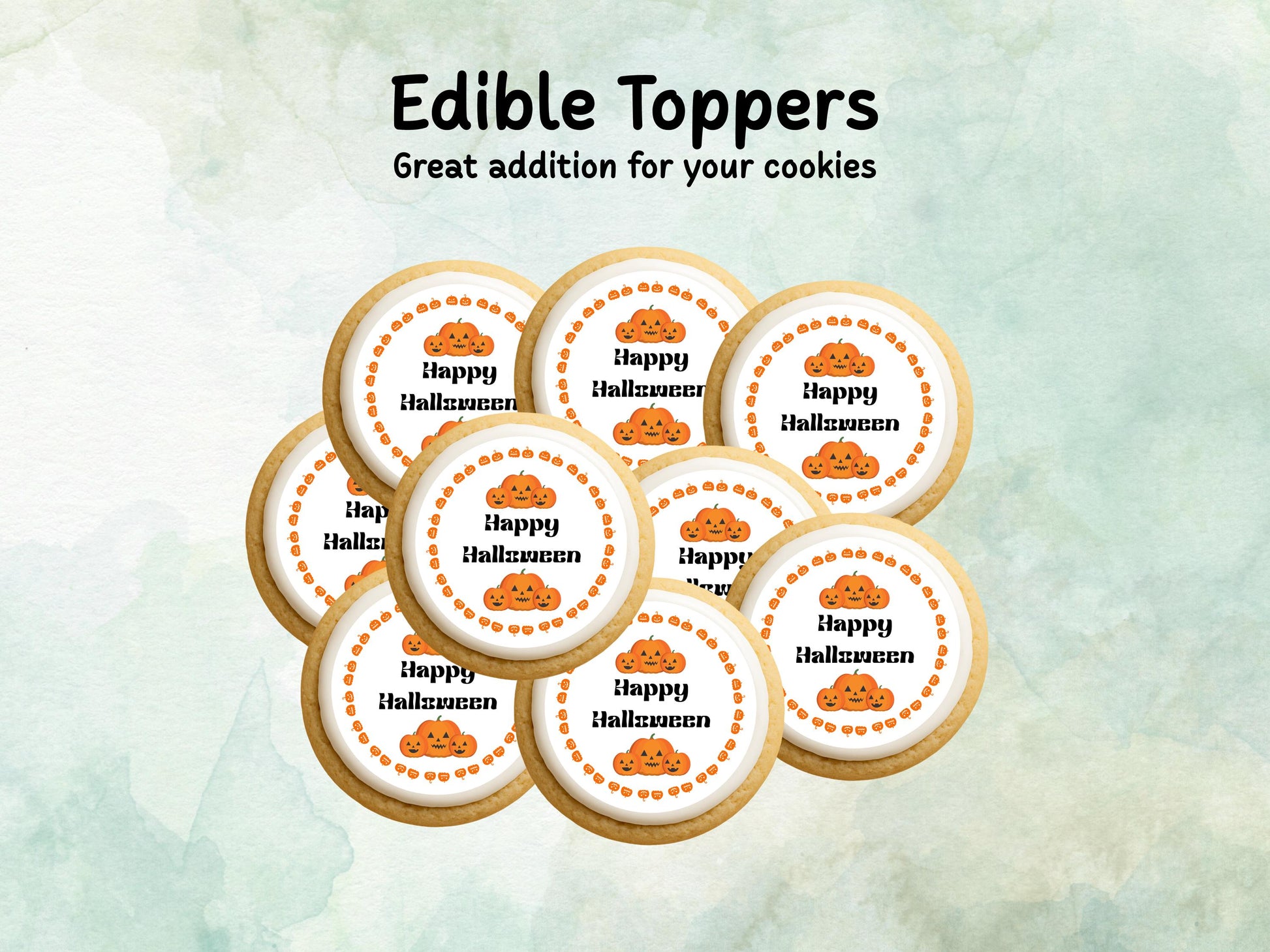 Pumpkin Happy Halloween Edible Cupcake Toppers 12 x 2" – Pre cut Wafer Paper, Card or Icing Sheet