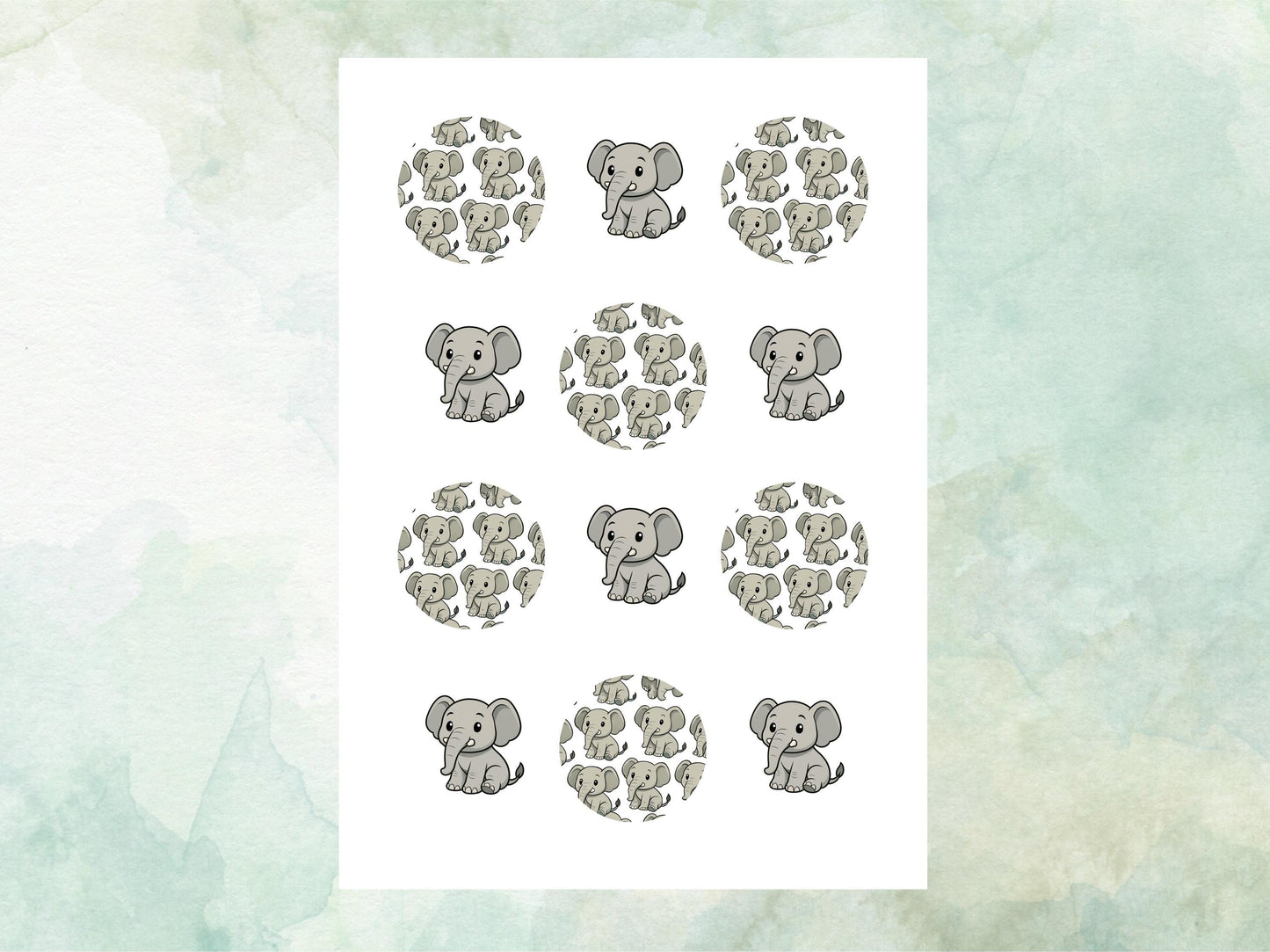Elephant Edible Cupcake Toppers: 12 x 2" Wafer Paper, Card, or Icing sheet