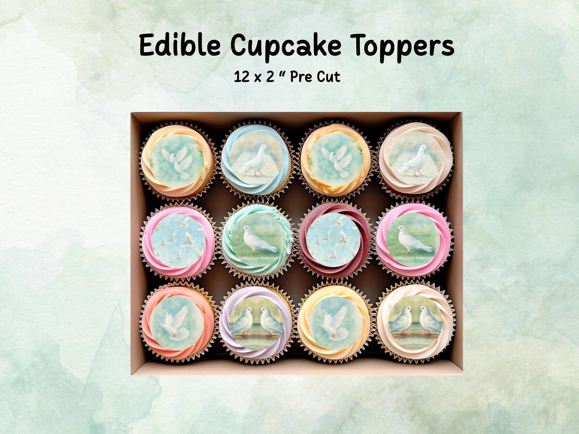 White Dove Edible Cupcake Toppers 12 x 2" Wafer Paper, Card, or Icing