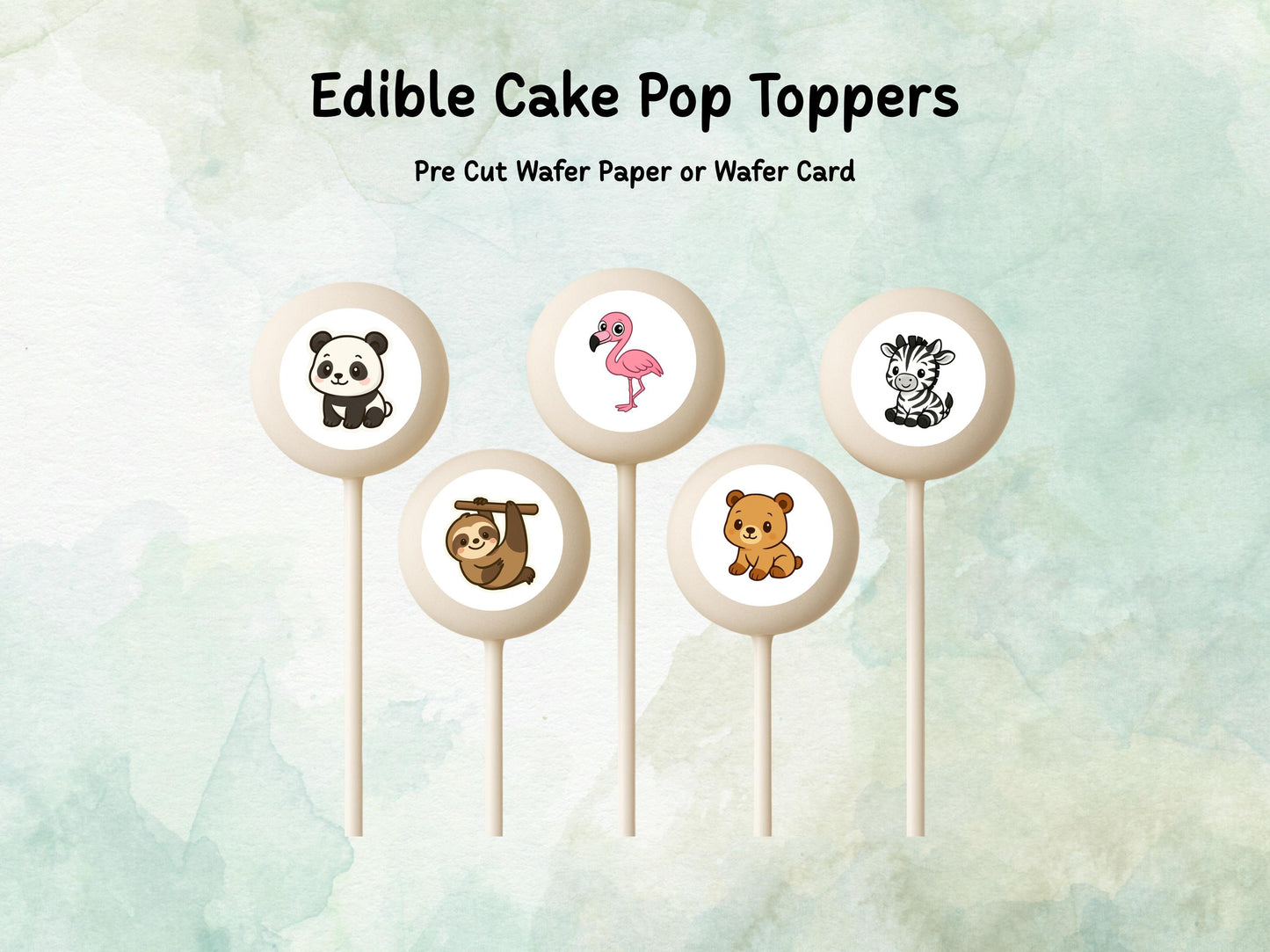 Zoo Animal Edible Cake Pop Toppers: 20 x 1.5" Wafer Paper or Wafer Card