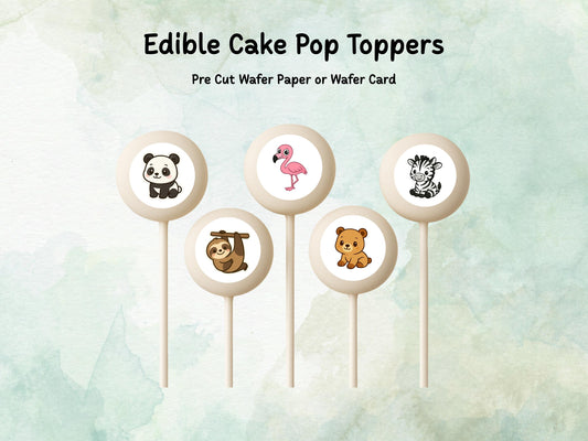 Zoo Animal Edible Cake Pop Toppers: 20 x 1.5" Wafer Paper or Wafer Card