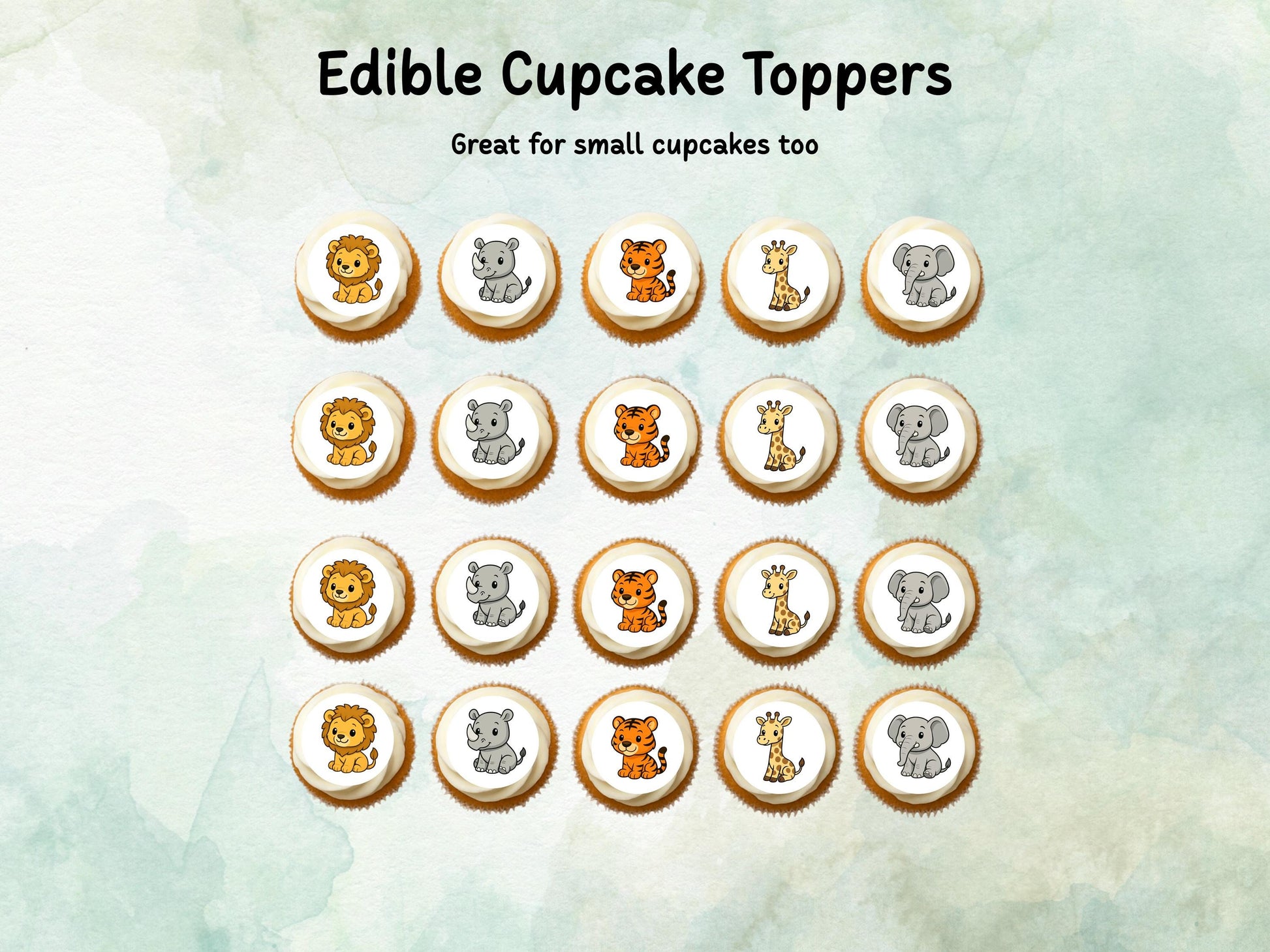 Zoo Animal Edible Cake Pop Toppers: 20 x 1.5" Wafer Paper or Wafer Card