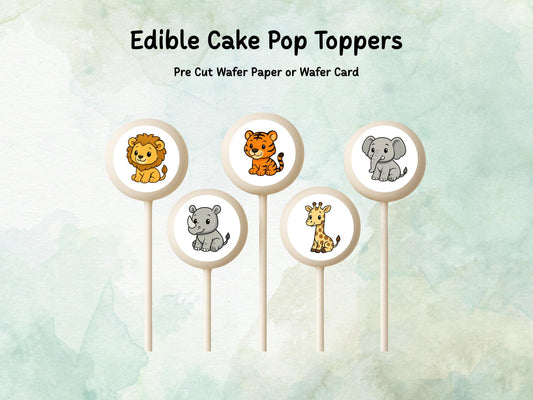 Zoo Animal Edible Cake Pop Toppers: 20 x 1.5" Wafer Paper or Wafer Card