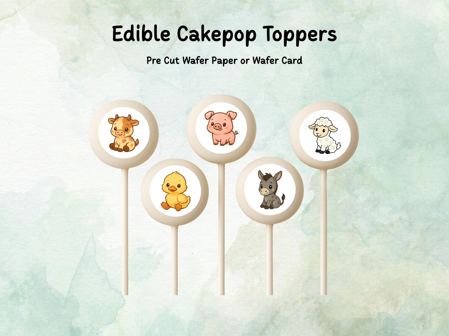 Farm Animal Edible Cake Pop Toppers: 20 x 1.5" Wafer Paper or Wafer Card
