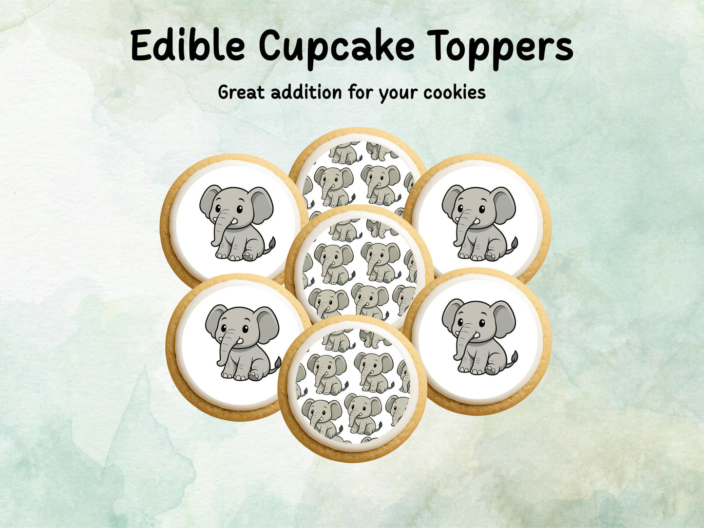 Elephant Edible Cupcake Toppers: 12 x 2" Wafer Paper, Card, or Icing sheet