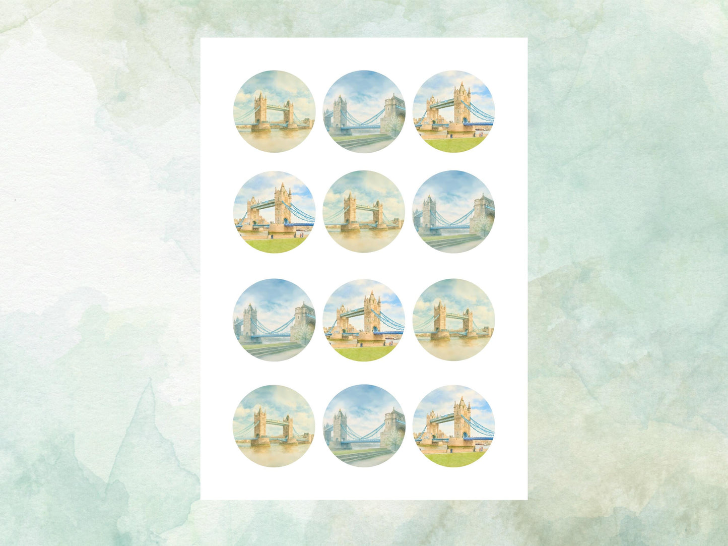 London Bridge Edible Cupcake Toppers 12 x 2" – Pre cut Wafer Paper, Card or Icing Sheet, Historic London Landmark Cake Decor