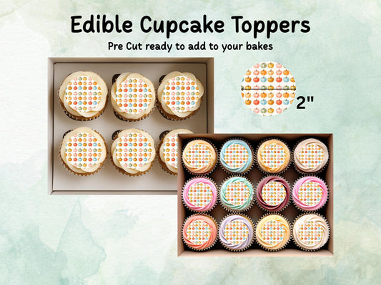 Pumpkin Edible Cupcake Toppers 12 x 2" – Pre cut Wafer Paper, Card or Icing Sheet, Halloween Party Decoration
