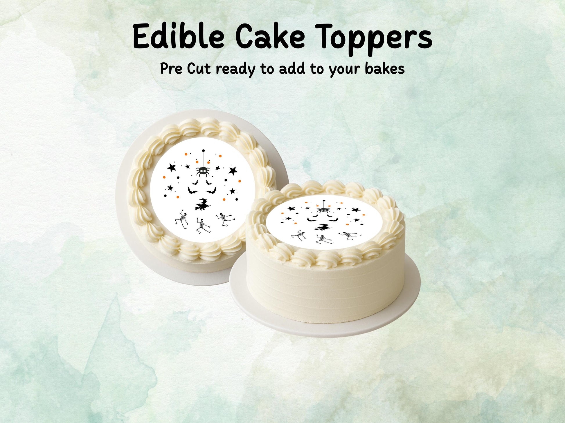 Spooky Halloween Design Cake Topper: 6", 7" & 8" Pre Cut Edible Wafer, Card, or Icing Sheet