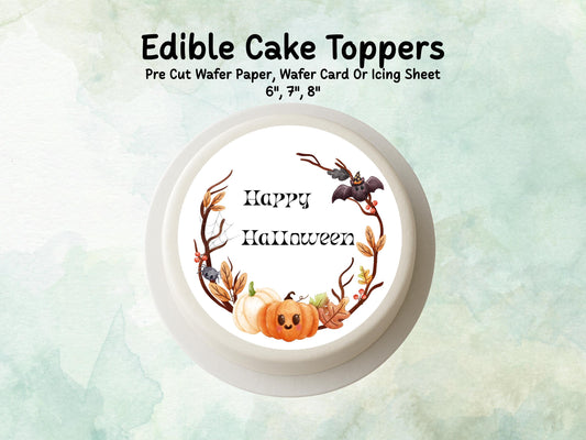 Happy Halloween Pumpkin Cake Topper: Edible Wafer, Card, or Icing Sheet, Halloween Baking