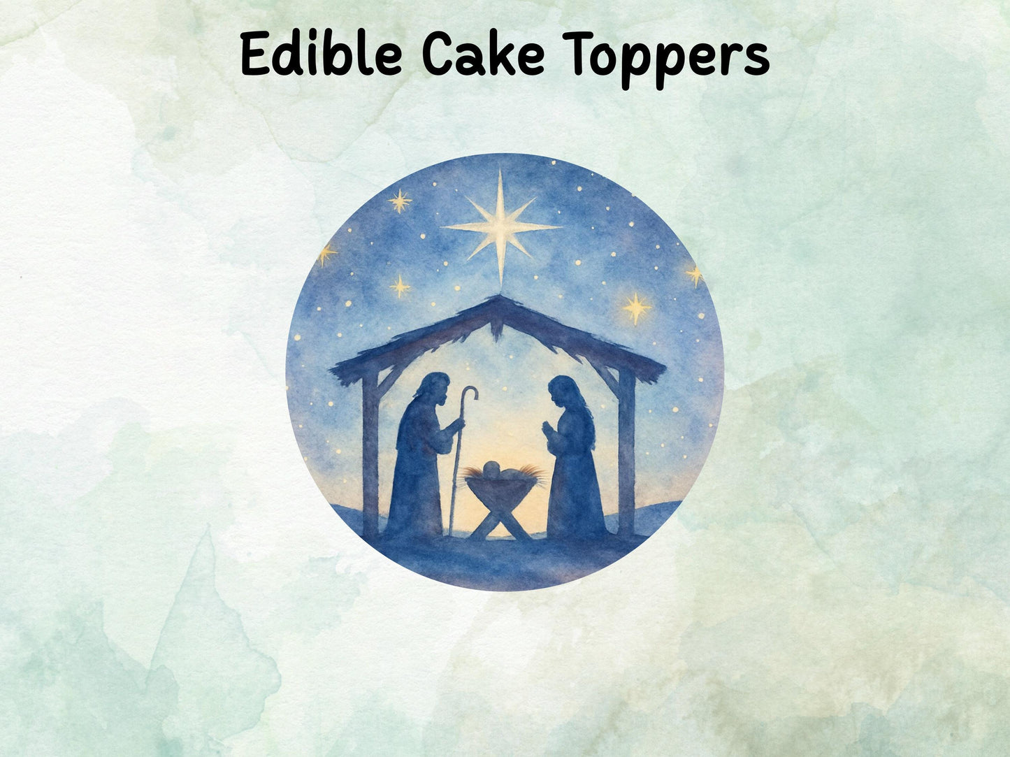 Nativity Christmas Edible Cake Topper: Pre Cut 6", 7" & 8" Wafer Paper, Card, or Icing Sheet