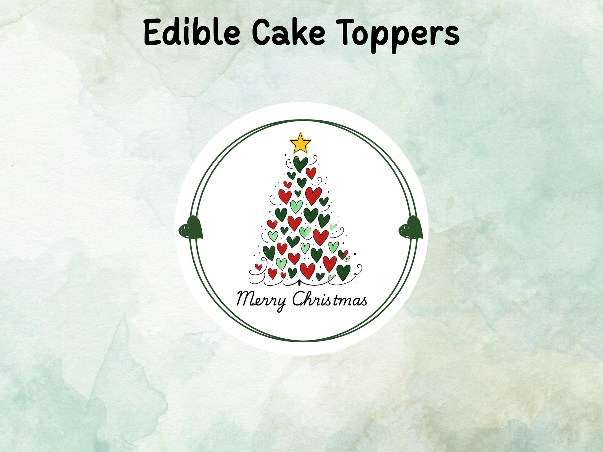 Merry Christmas Tree Edible Cake Topper: 6", 7" & 8". Pre Cut Wafer Paper, Card, or Icing Sheet