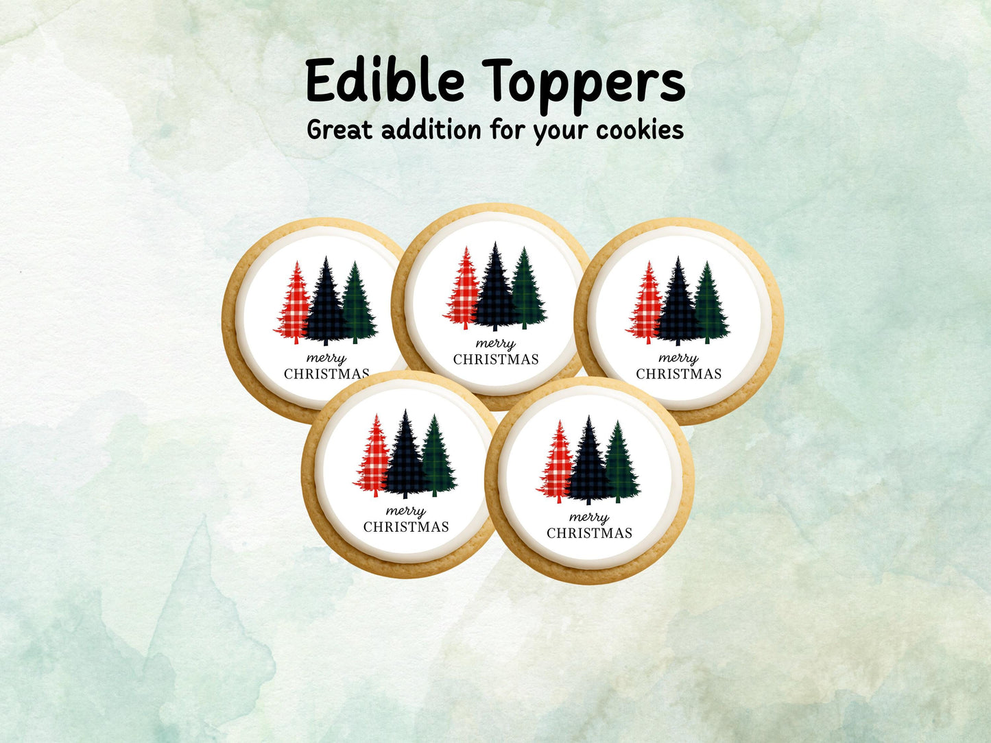 Merry Christmas Edible Cupcake Toppers: 12 x 2" Wafer Paper, Card, or Icing Sheet