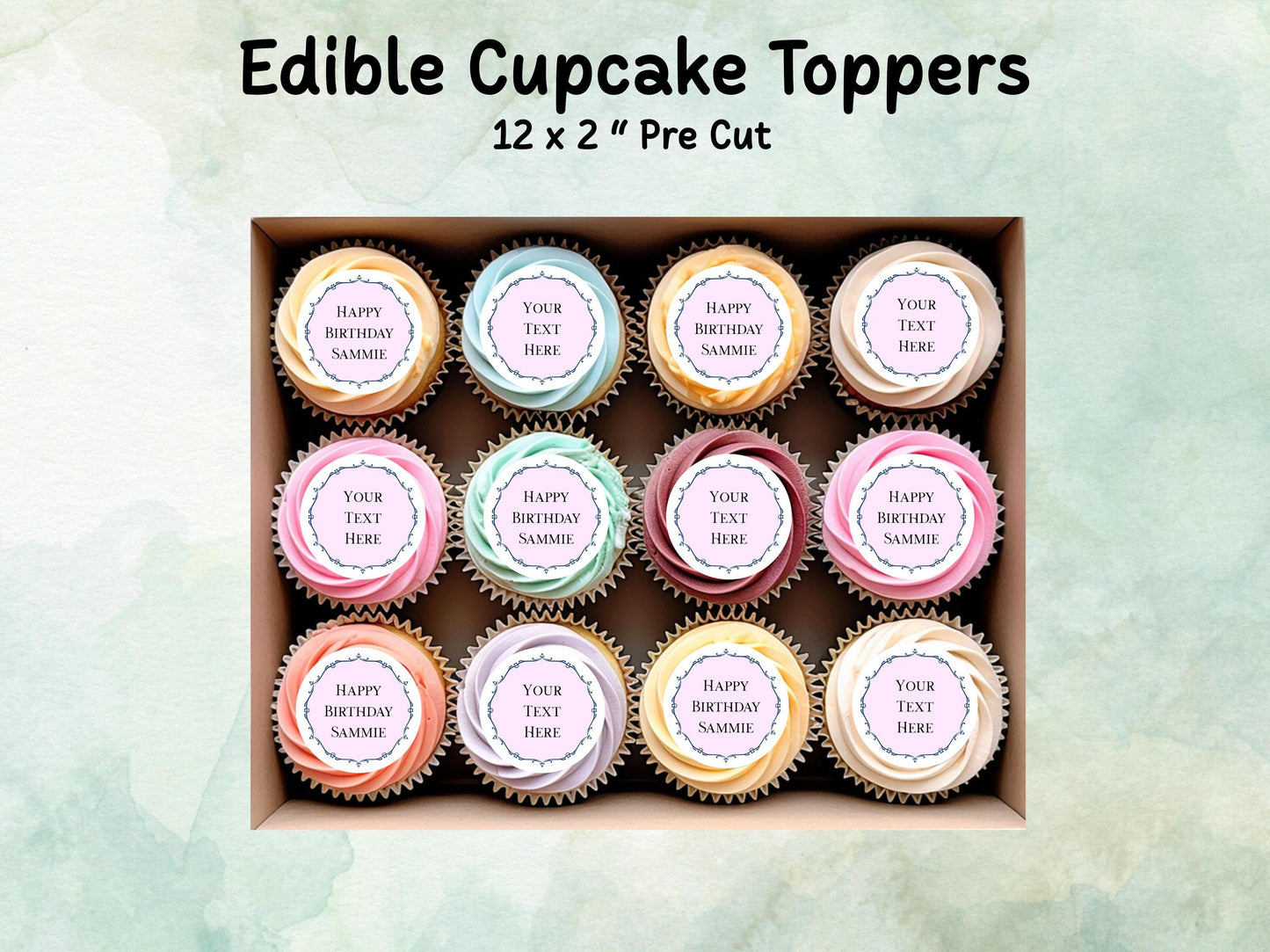 Personalised Pink Edible Cupcake Toppers 12 x 2" – Pre cut Wafer Paper, Card or Icing Sheet, Happy Birthday Toppers