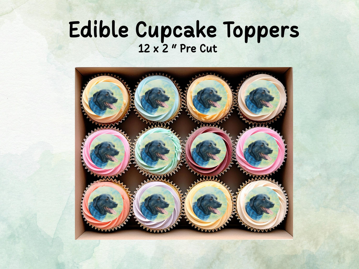 Black Labrador Edible Cupcake Toppers - Pre Cut 12 x 2" Wafer Paper, Card or Icing Sheet
