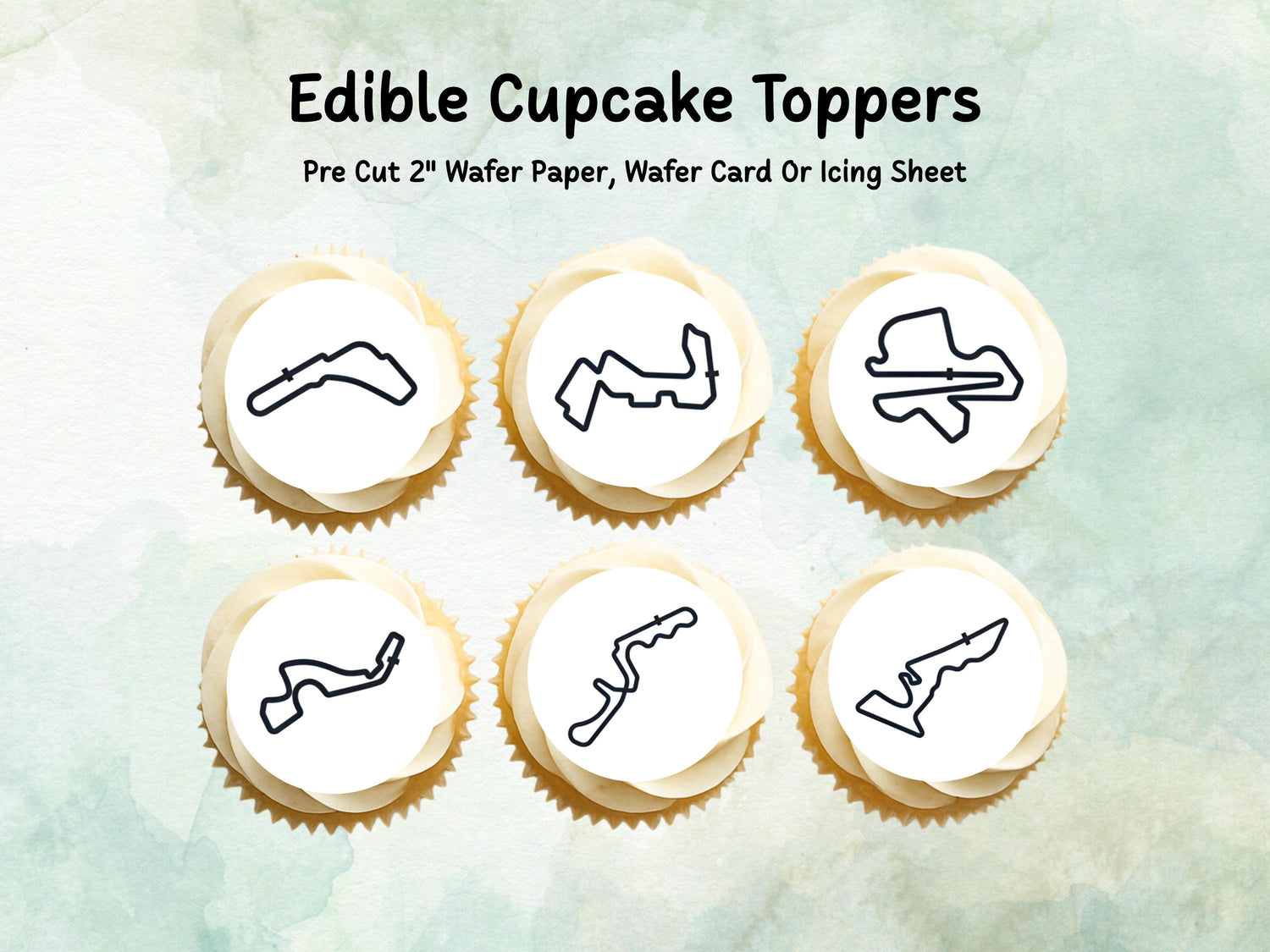 Racing Track Edible Cupcake Toppers 12 x 2" – Pre cut Wafer Paper, Card or Icing Sheet, Race Car Party Decoration
